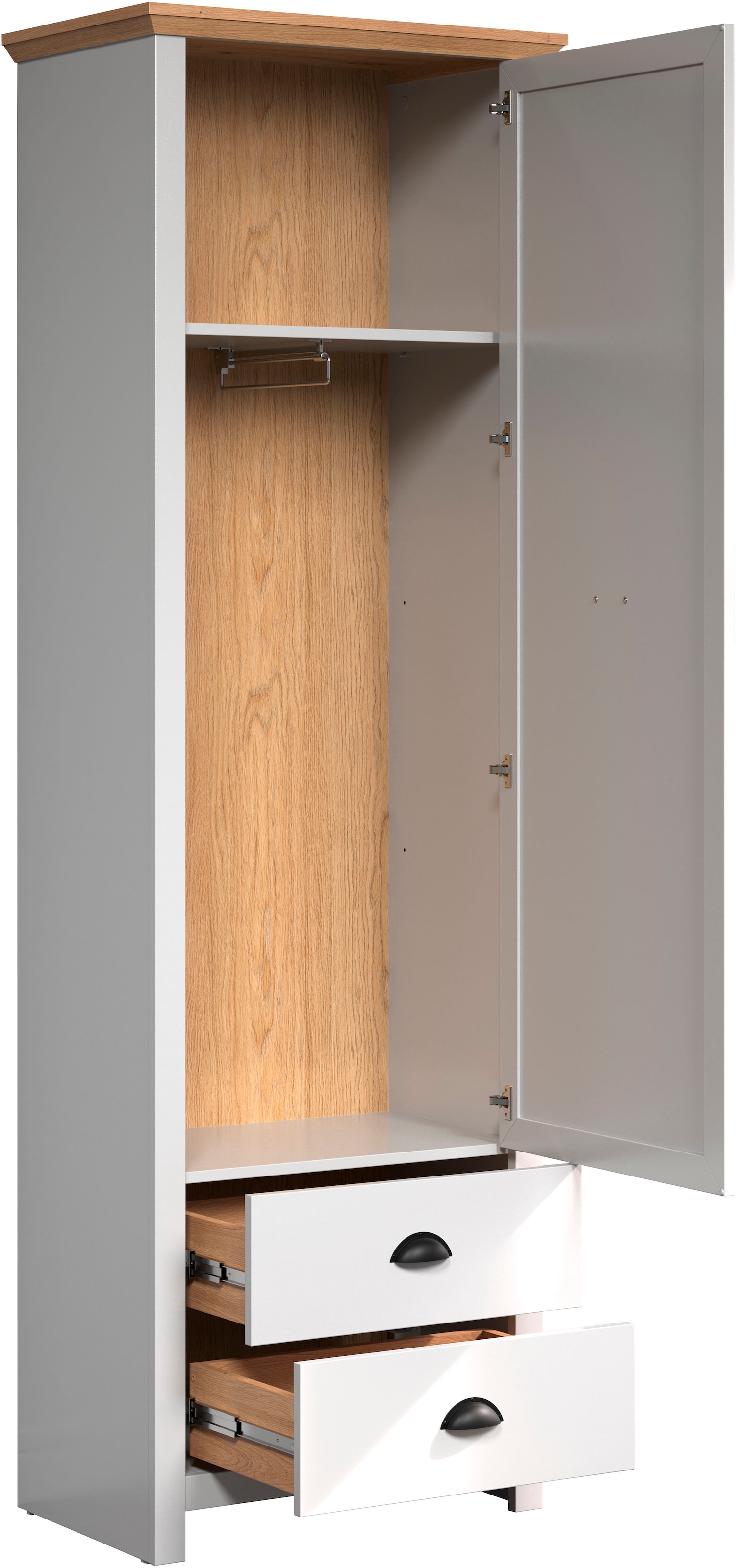 Home affaire Armoire vestiaire »Herzwill« Kleiderschrank, grau, Eiche, Kleiderstange, B/H/T ca.: 65/201/41 cm