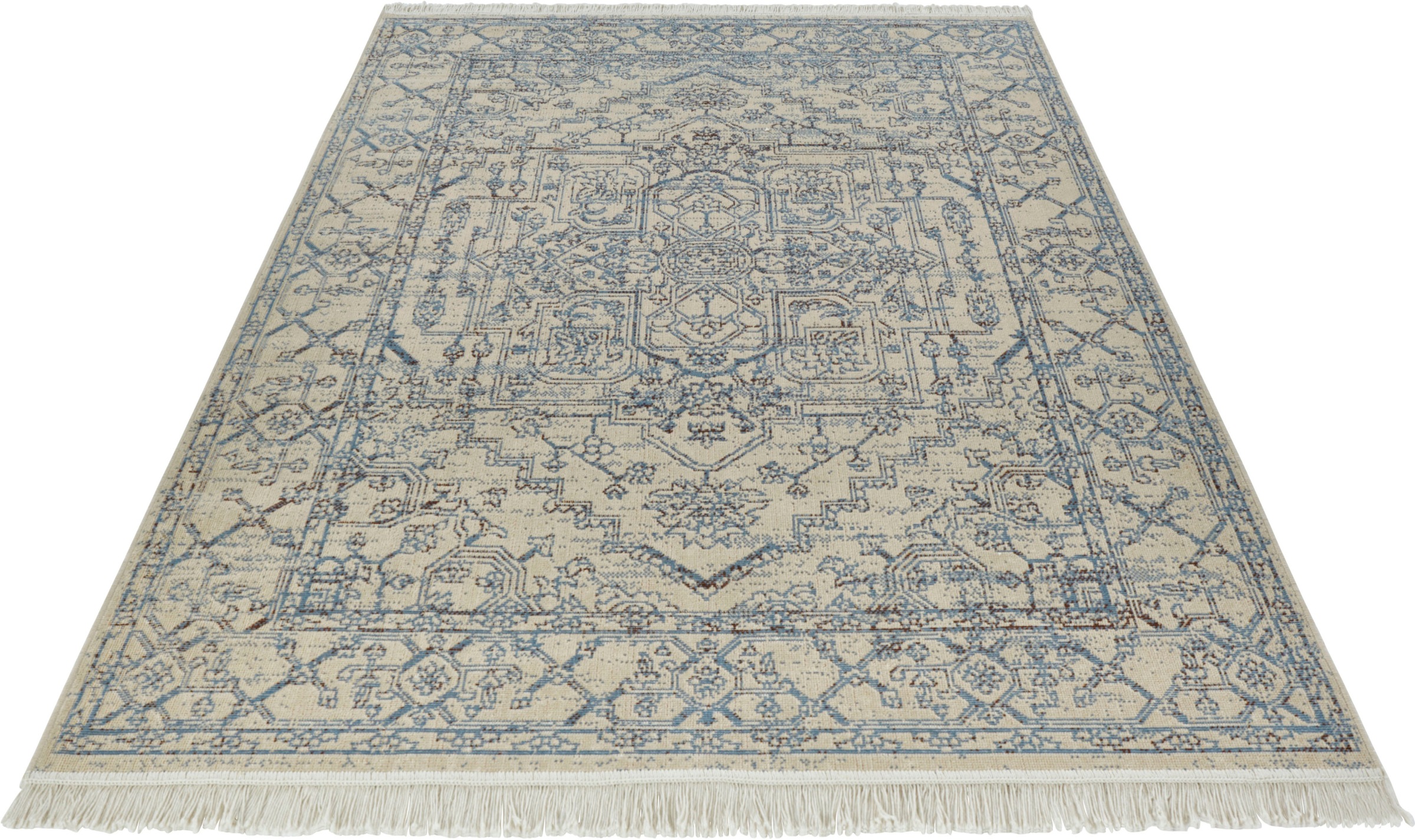 Image of NOURISTAN Designteppich »Miran«, rechteckig, 1 mm Höhe, Faltbarer Deko-Teppich, Orient Optik, Vintage Design, Fransen, Wohnzimmer, Schlafzimmer, Robust, Pflegeleicht bei Ackermann Versand Schweiz