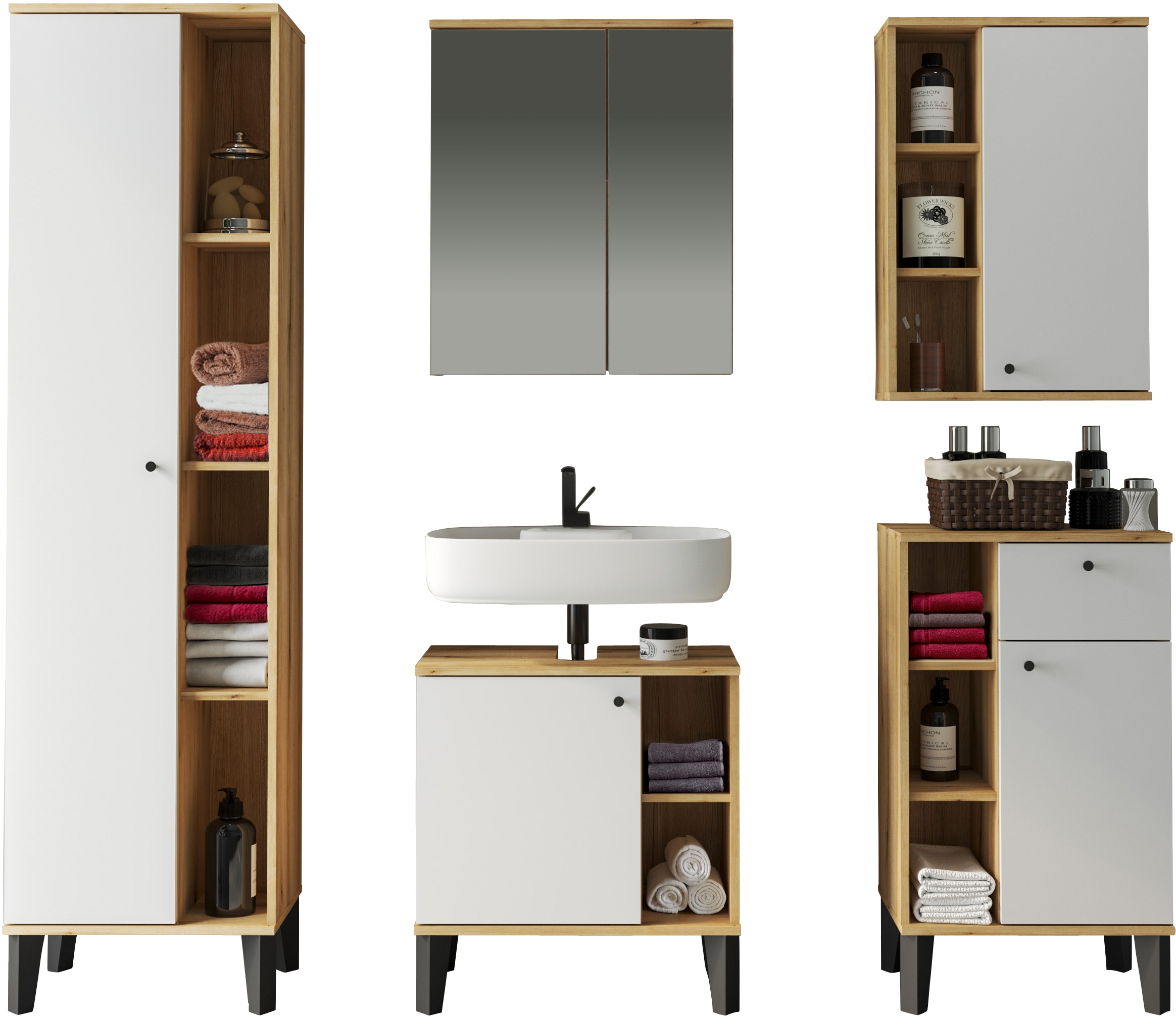 Image of Home affaire Badmöbel-Set "OSLO, Bad im skandinavischen Design, 5-teiliges Badezimmer" Set, 5 Stk. tlg.