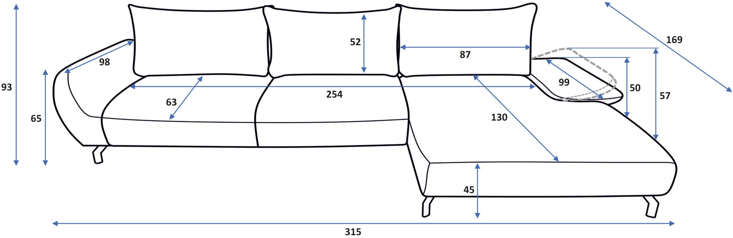 GOODproduct Ecksofa »KELLIE, L-Form, 315 cm, verstellbare Armlehne, Metallfüsse,« wahlweise Recamiere links o. rechts, Chenille-Stoff, hoher Sitzkomfort