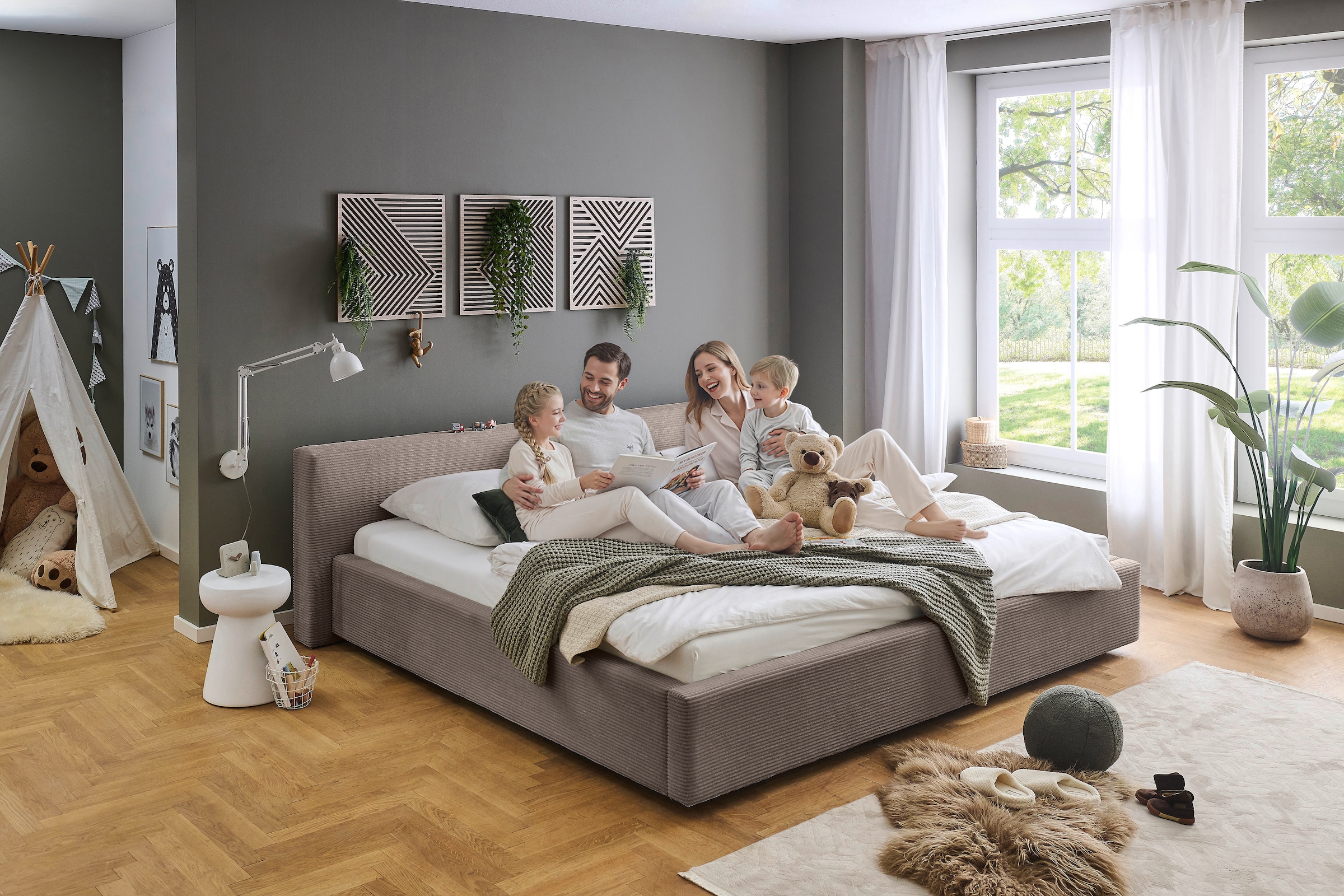 meise.möbel Lit rembourré »CUBE in Cord, Familienbett 240x200cm, wahlweise mit Lattenrost« verschiedene Farben erhältlich