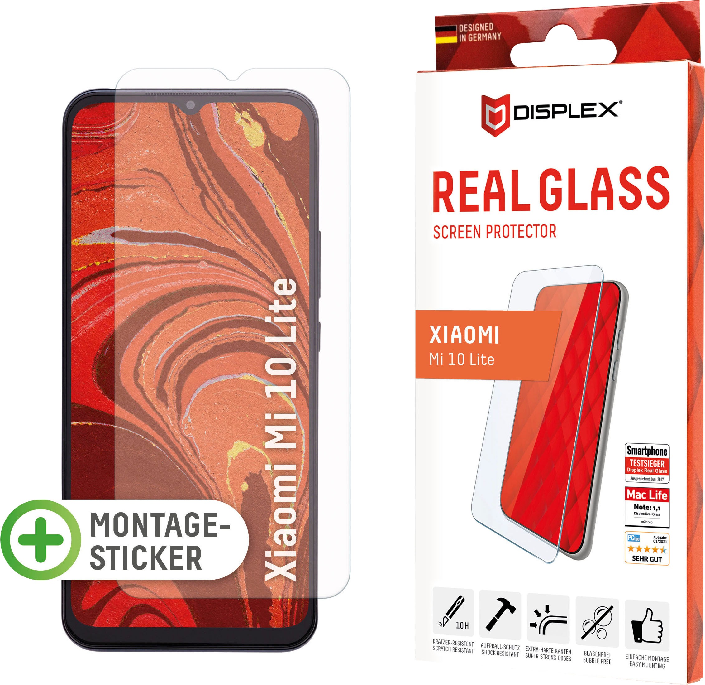 Image of Displex Displayschutzglas »DISPLEX Real Glass Panzerglas für Xiaomi Mi 10 Lite (6,6"), 10H Tempered Glass, mit Montagesticker, 2D«, für Xiaomi Mi 10 Lite, (1 St.) bei Ackermann Versand Schweiz