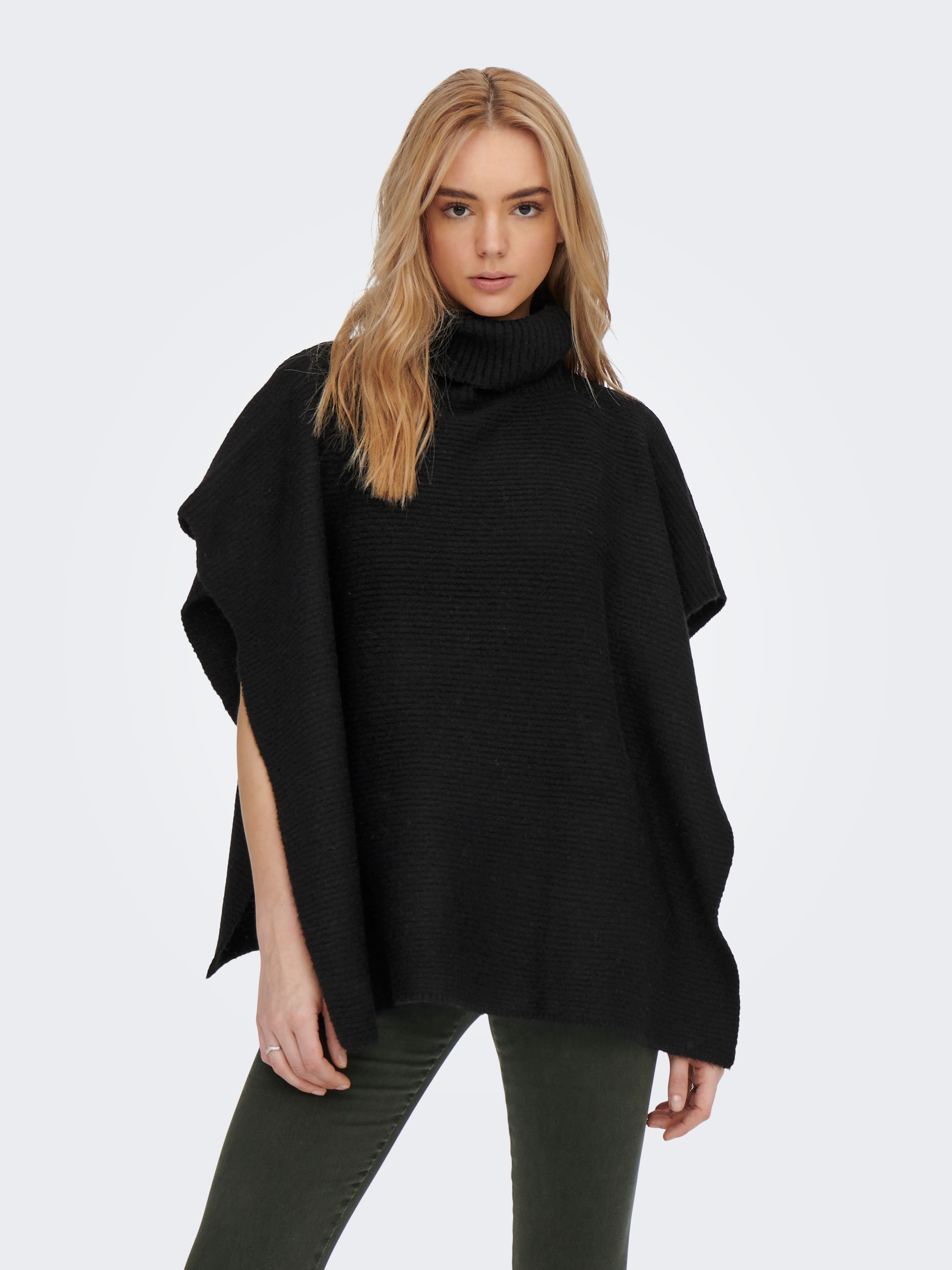 ONLY Strickponcho »ONLLOVISA LIFE KNIT PONCHO ACC«, in Rippstrick Optik mit Rollkragen