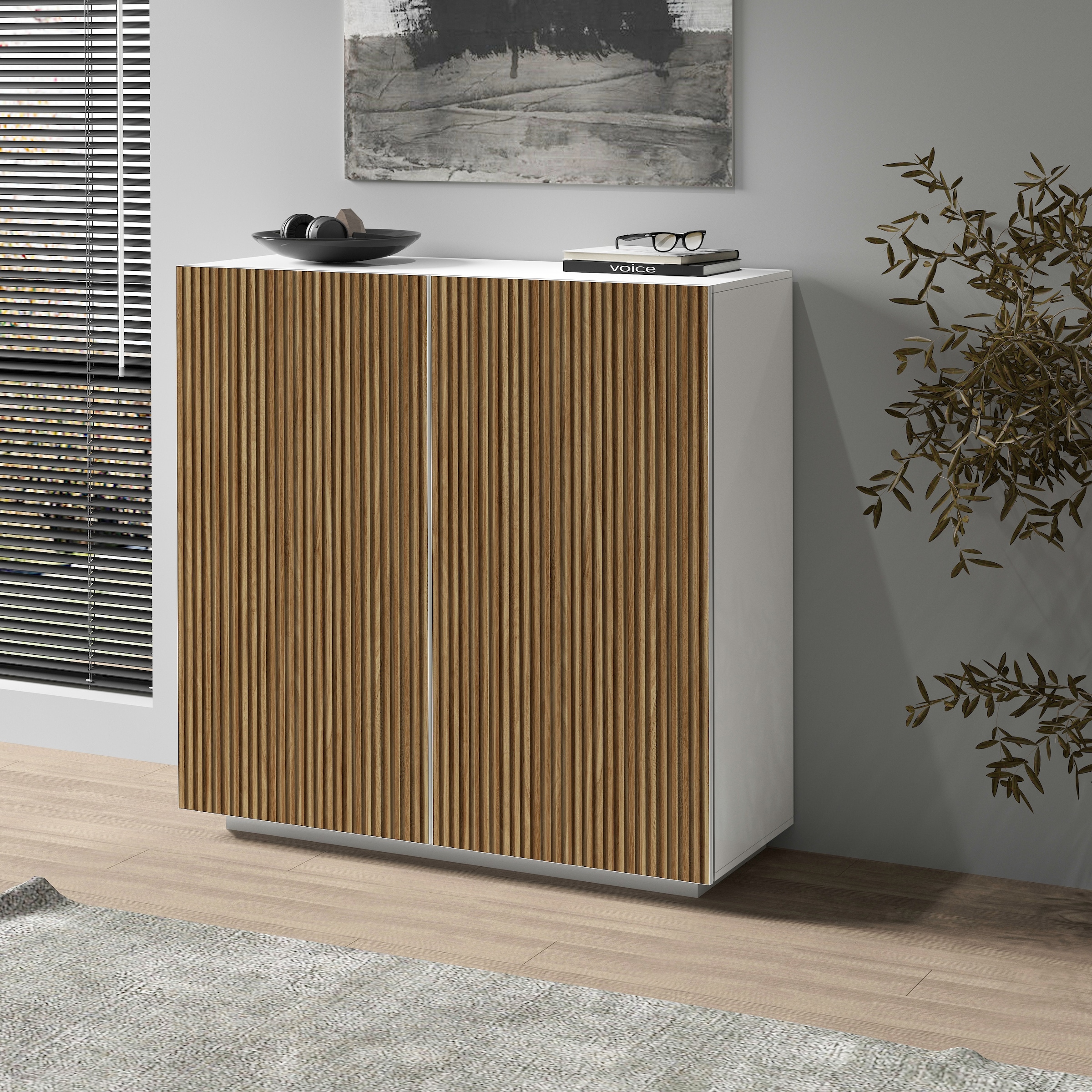Image of Home affaire Highboard "Vega,Highboard,Kommode,120 cm" mit 2 Türen,Fronten mit Rillen-Optik
