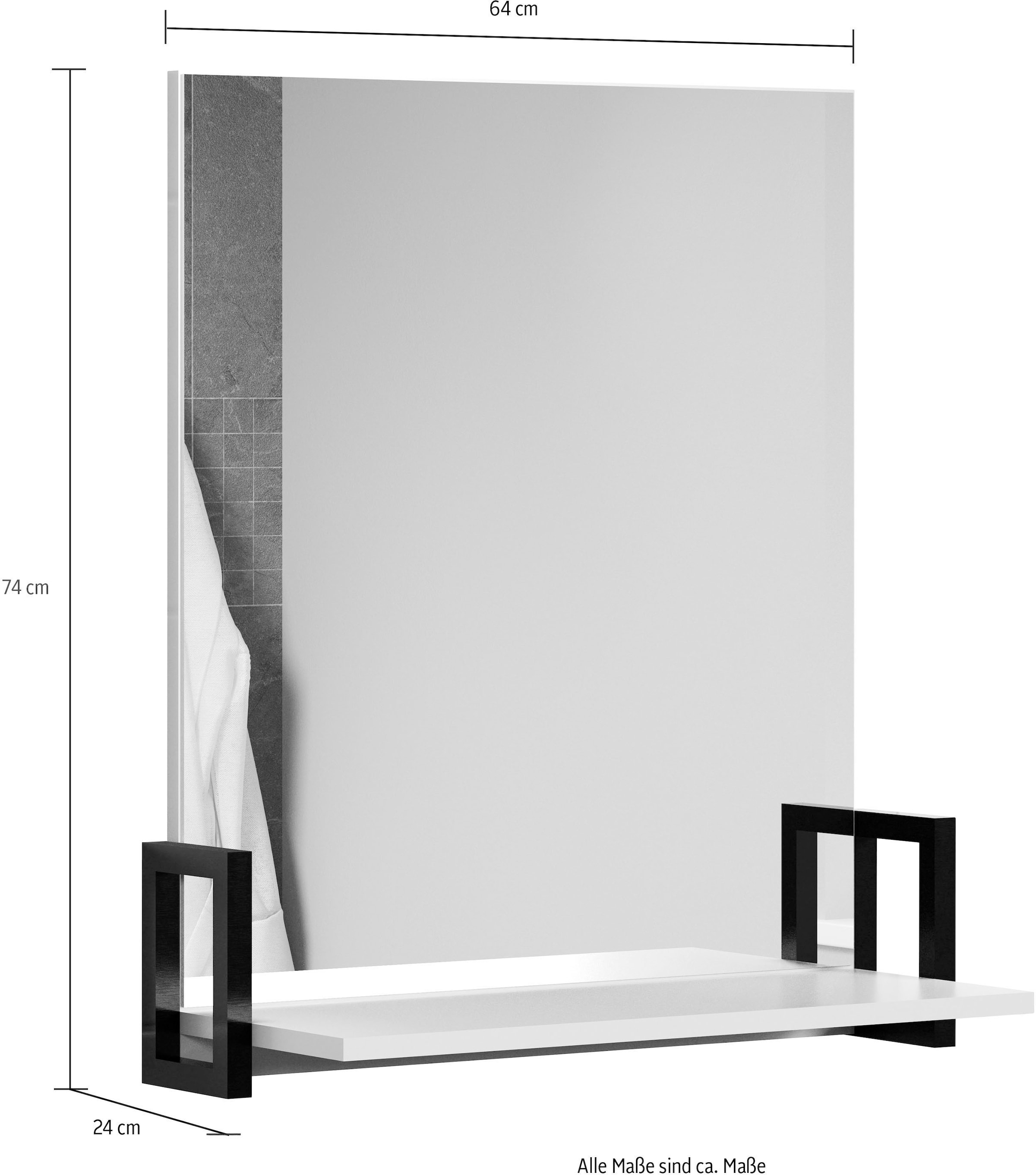 welltime Badspiegel »Malcesine« Badspiegel mit Ablage in Dunkeltürkis - Masse (B/T/H) 64/24/74 cm