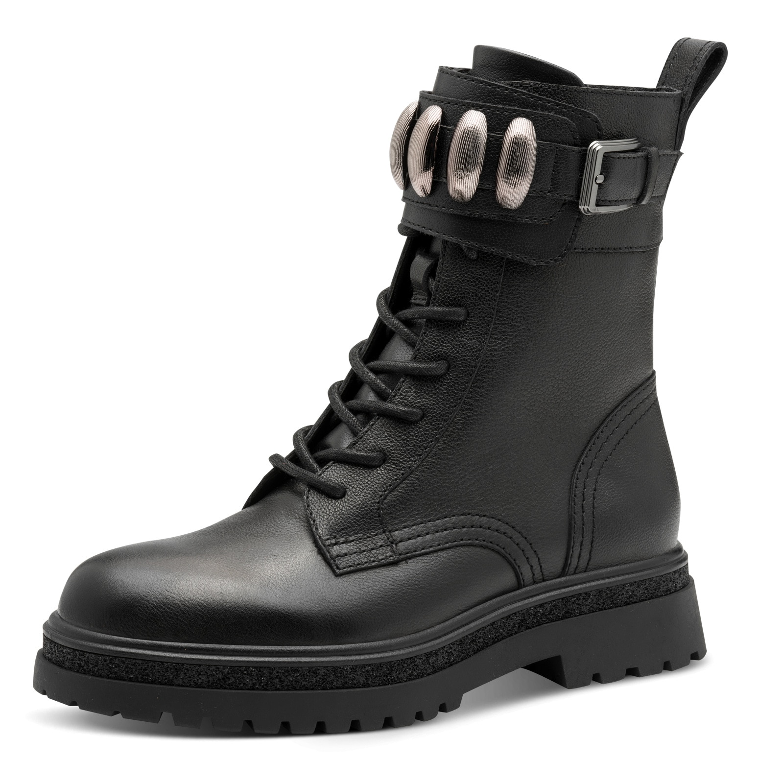Image of Tamaris Schnürstiefelette, Blockabsatz, Schnürboots mit Schmuckelementen in Metallicoptik