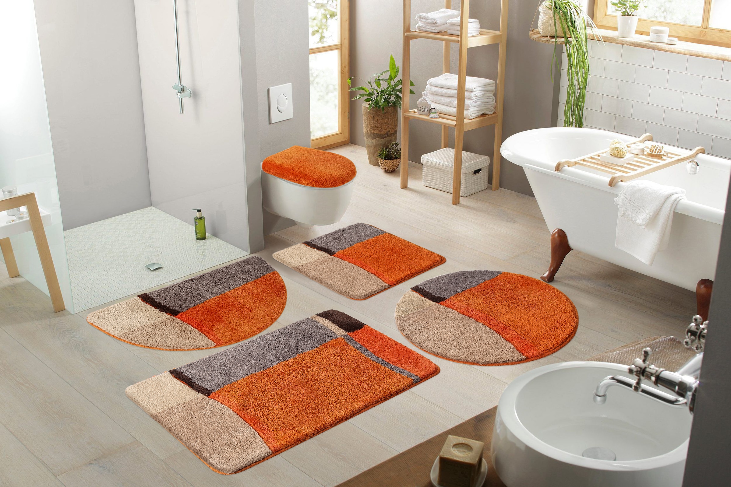 my home Badematte »Belio, Badvorleger, Badezimmer Teppich«, rutschhemmend beschichtet, fussbodenheizungsgeeignet-schnell trocknend-strapazierfähig, Badematte, Badteppich, Badematten auch als 2 tlg. Set erhältlich, bunt