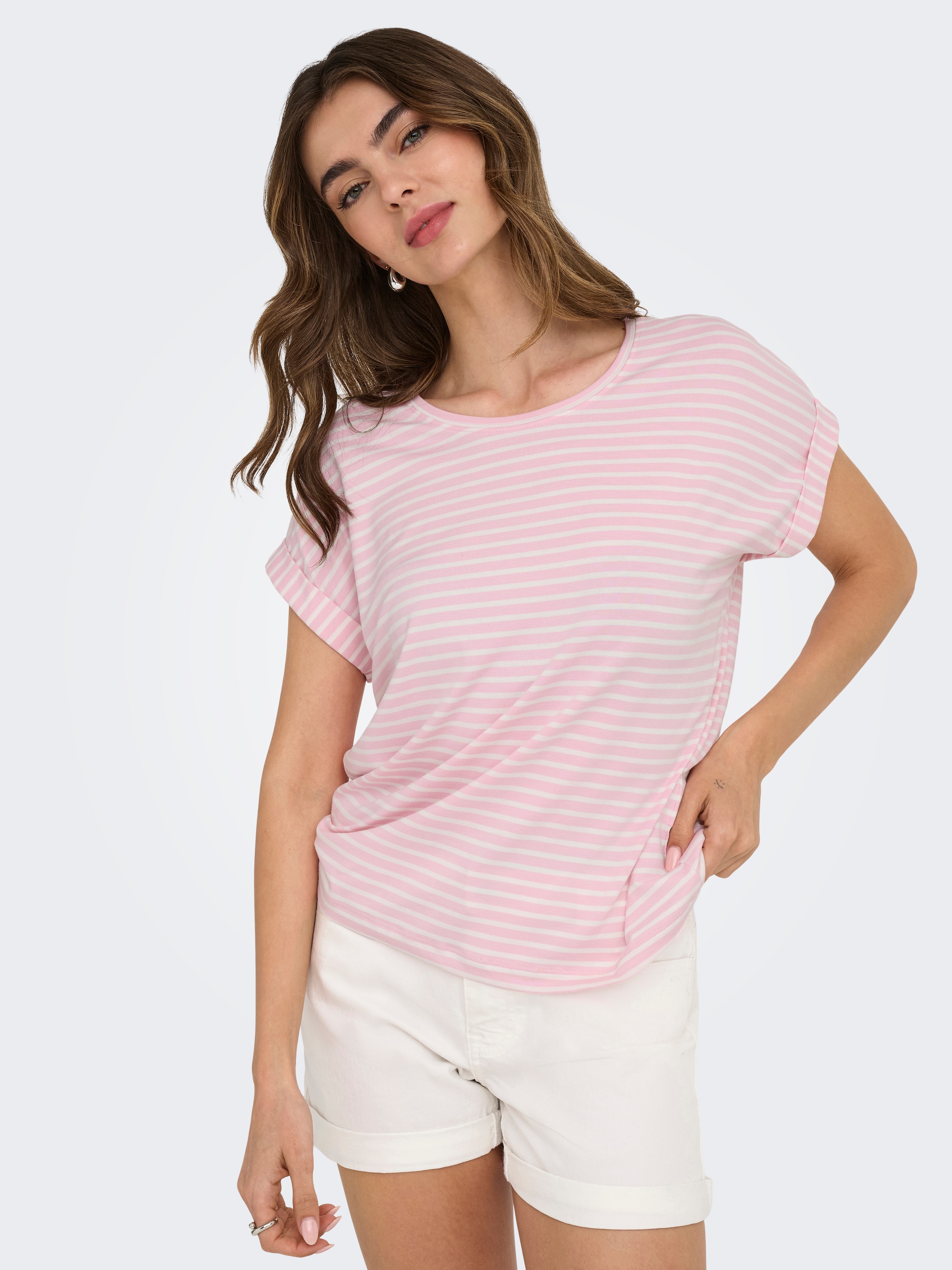 ONLY T-shirt à manches courtes »ONLMOSTER STRIPE S/S O-NECK TOP JRS NOOS« gestreift, lässig geschnitten, Jersey, Rundhals, Viskosemischung