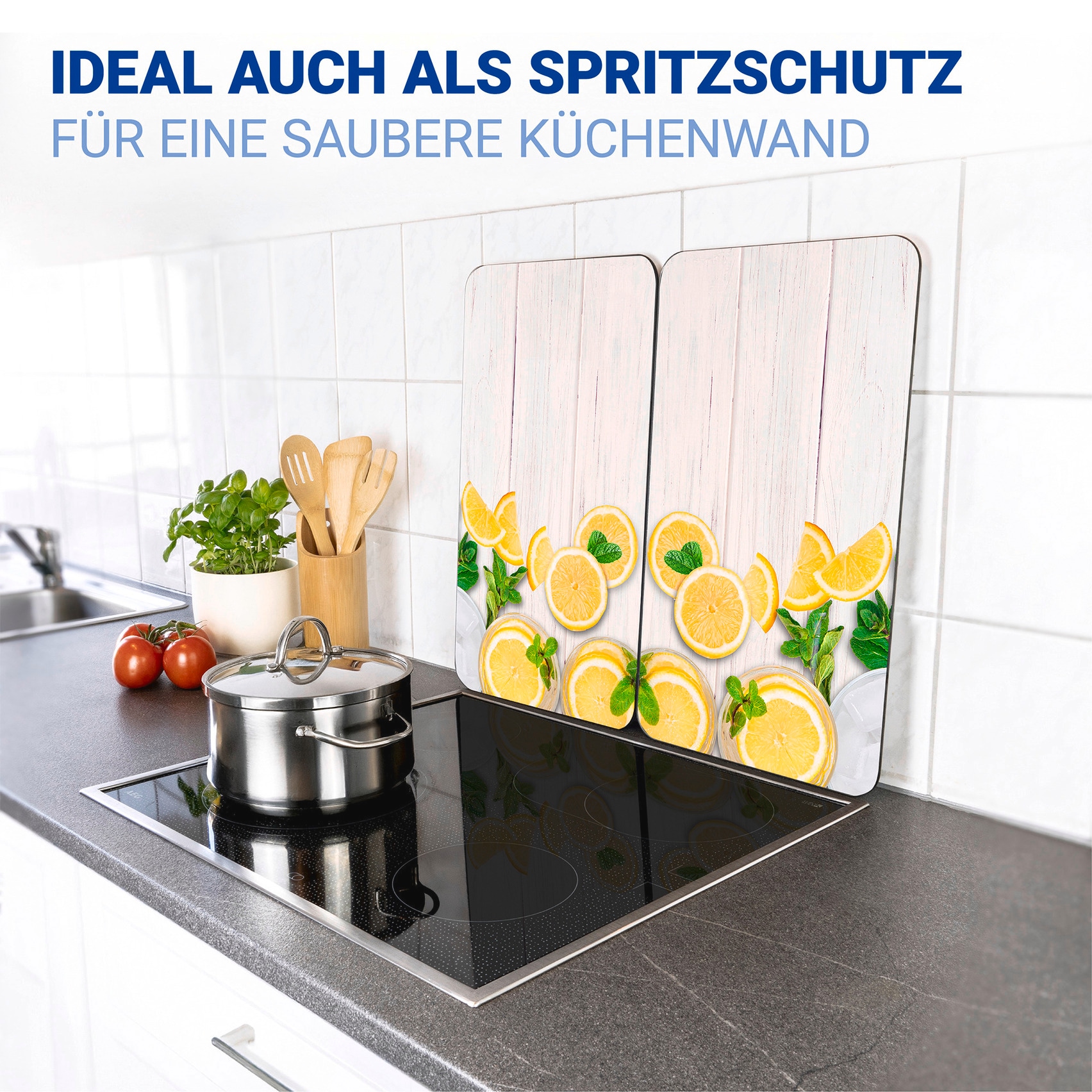 WENKO Herd-Abdeckplatte »Universal Modell Zitronen«, (Set, 2 tlg.), Herdabdeckung für alle Herdarten, kratzfest, mit rutschfesten Füssen