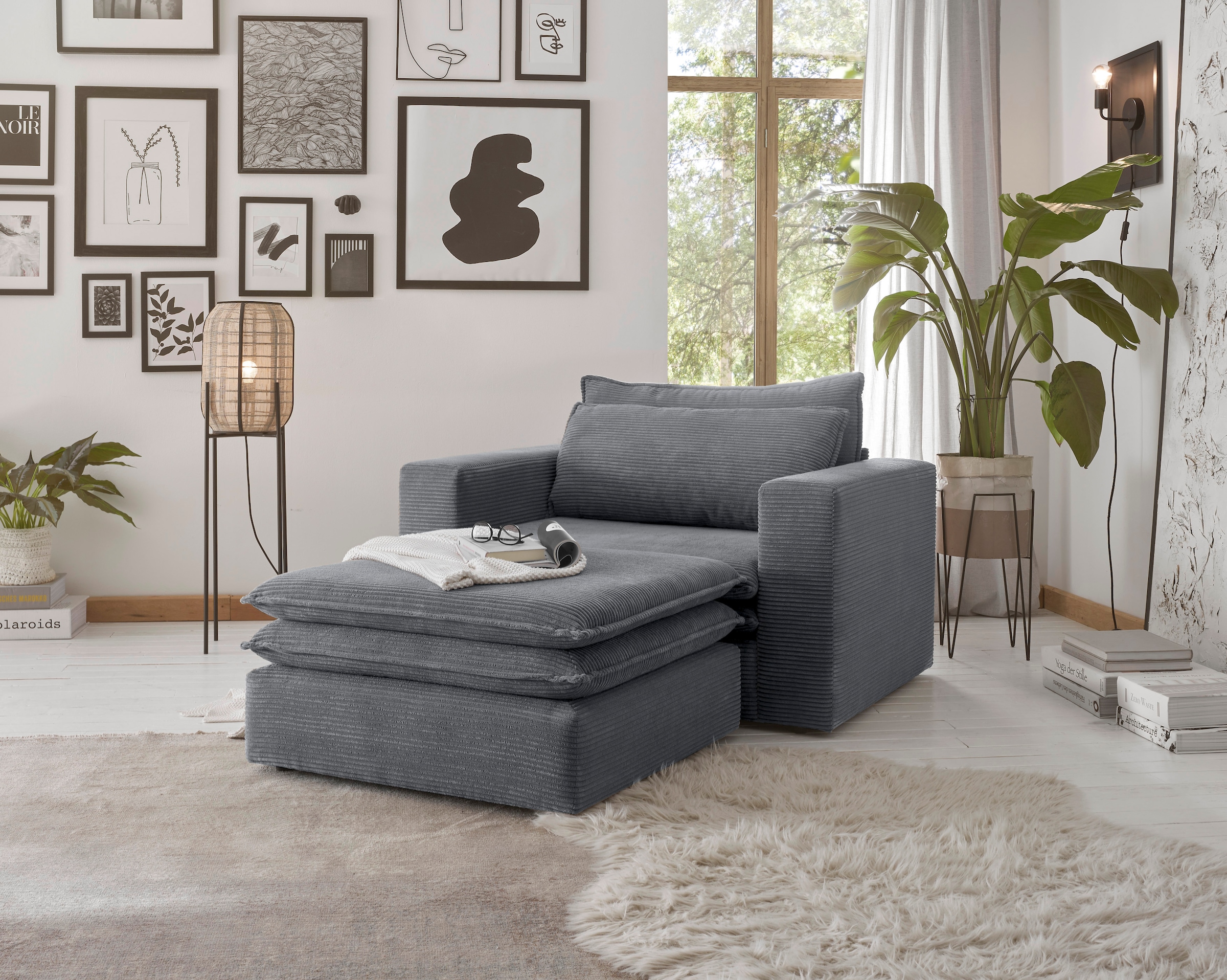 Places of Style Polstersessel »PIAGGE«, (2 tlg.), Hochwertiger Cord, Loveseat und Loveseat-Hocker im Set