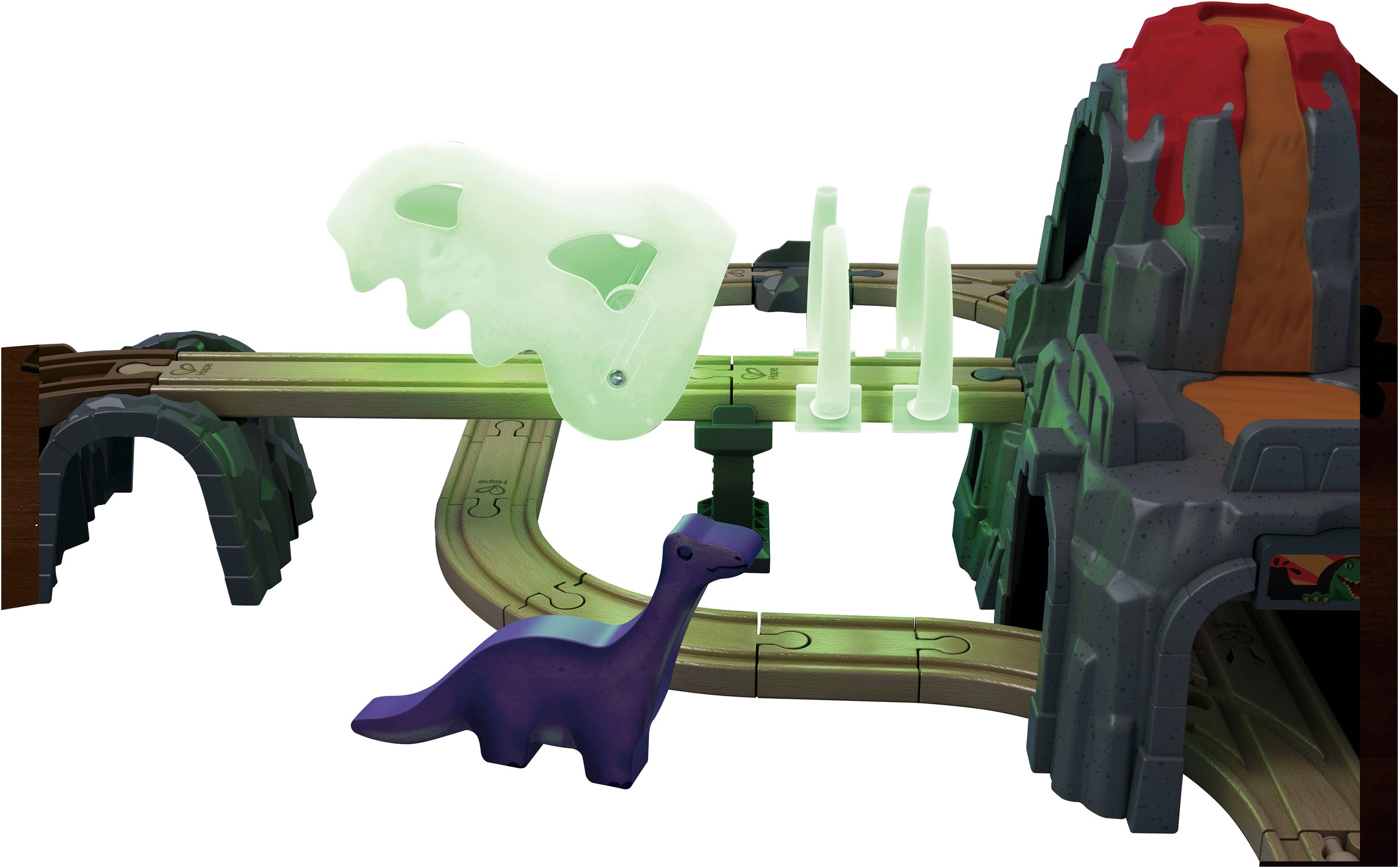Hape Train jouet »Dino-Eisenbahn-Abenteuer« avec fonction lumière et son