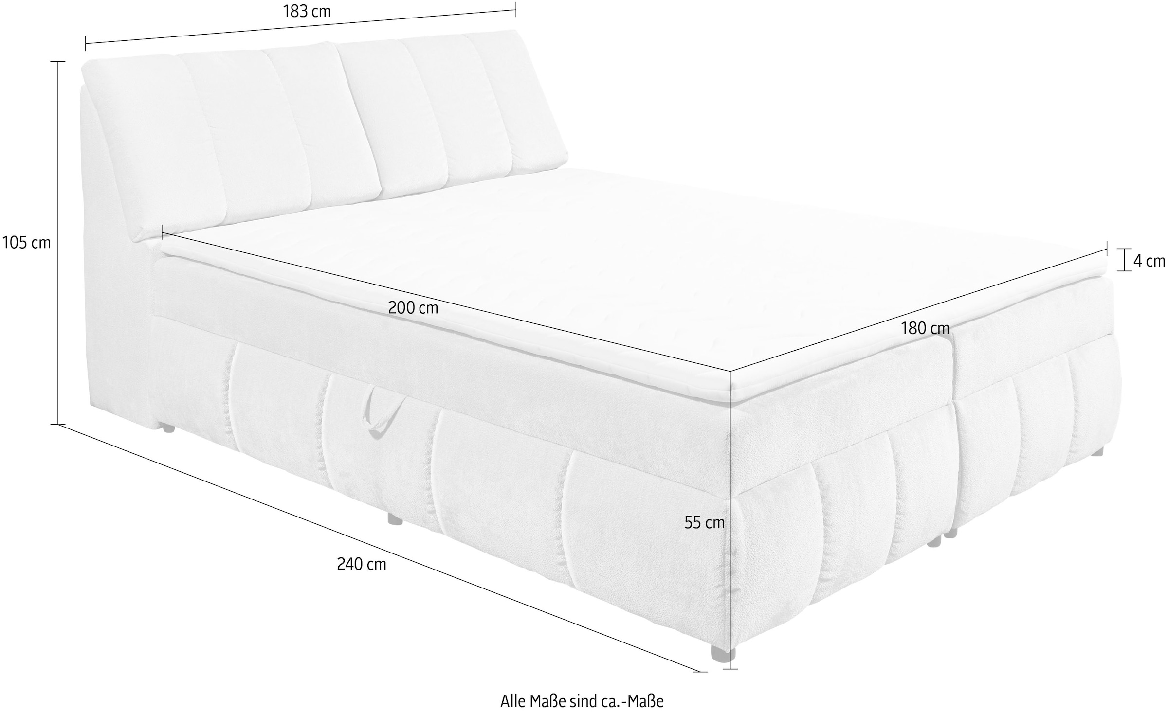 ED EXCITING DESIGN Boxbett »Valencia«, inkl. Bettkasten und Stauraum im Kopfteil