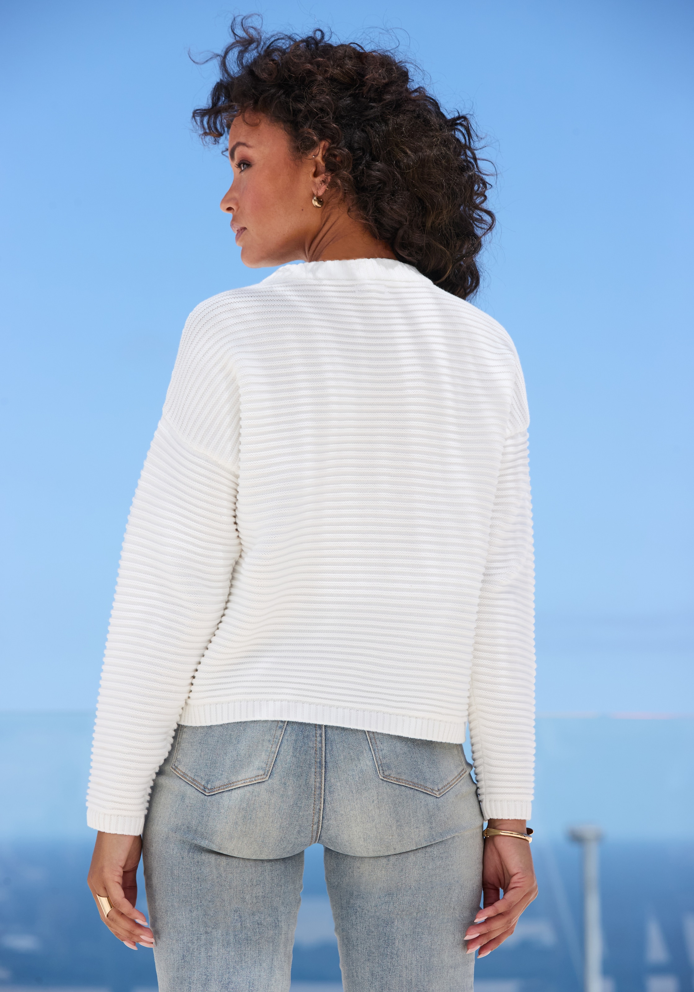 Vivance Strickpullover »aus reiner Baumwolle mit Rippstrickmuster« Rundhalspullover aus Rippstrick, langärmeliger Pullover, Baumwolle