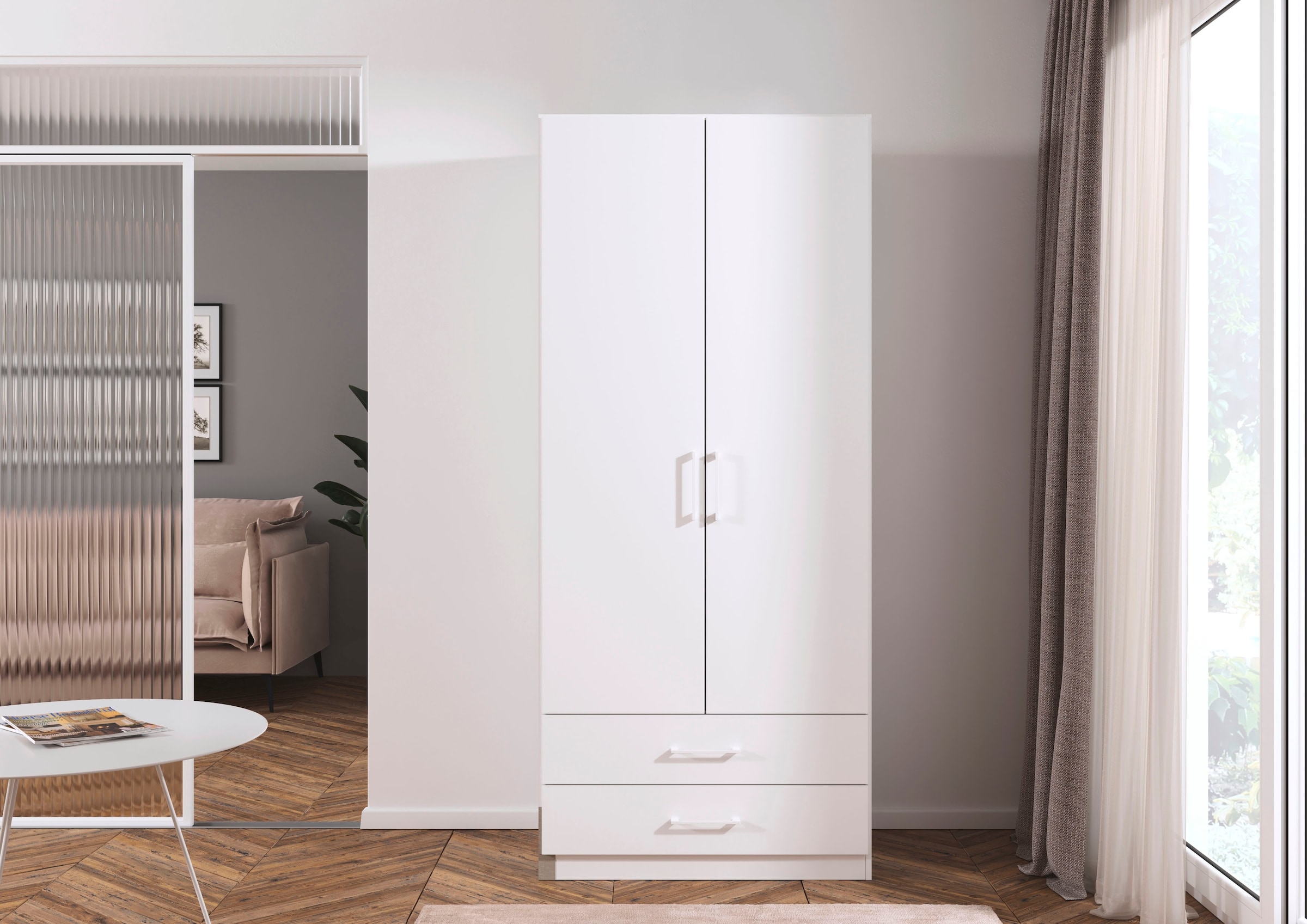 rauch Kleiderschrank »Schrank Schlafzimmerschrank Garderobe Stauraum GAMMA Breite 91 cm« in 3 Ausstattungen BASIC/CLASSIC/PREMIUM (inkl. SOFT-CLOSE-Funktion),  mit Schubladen, verschiedene Griff-Varianten TOPSELLER MADE IN GERMANY