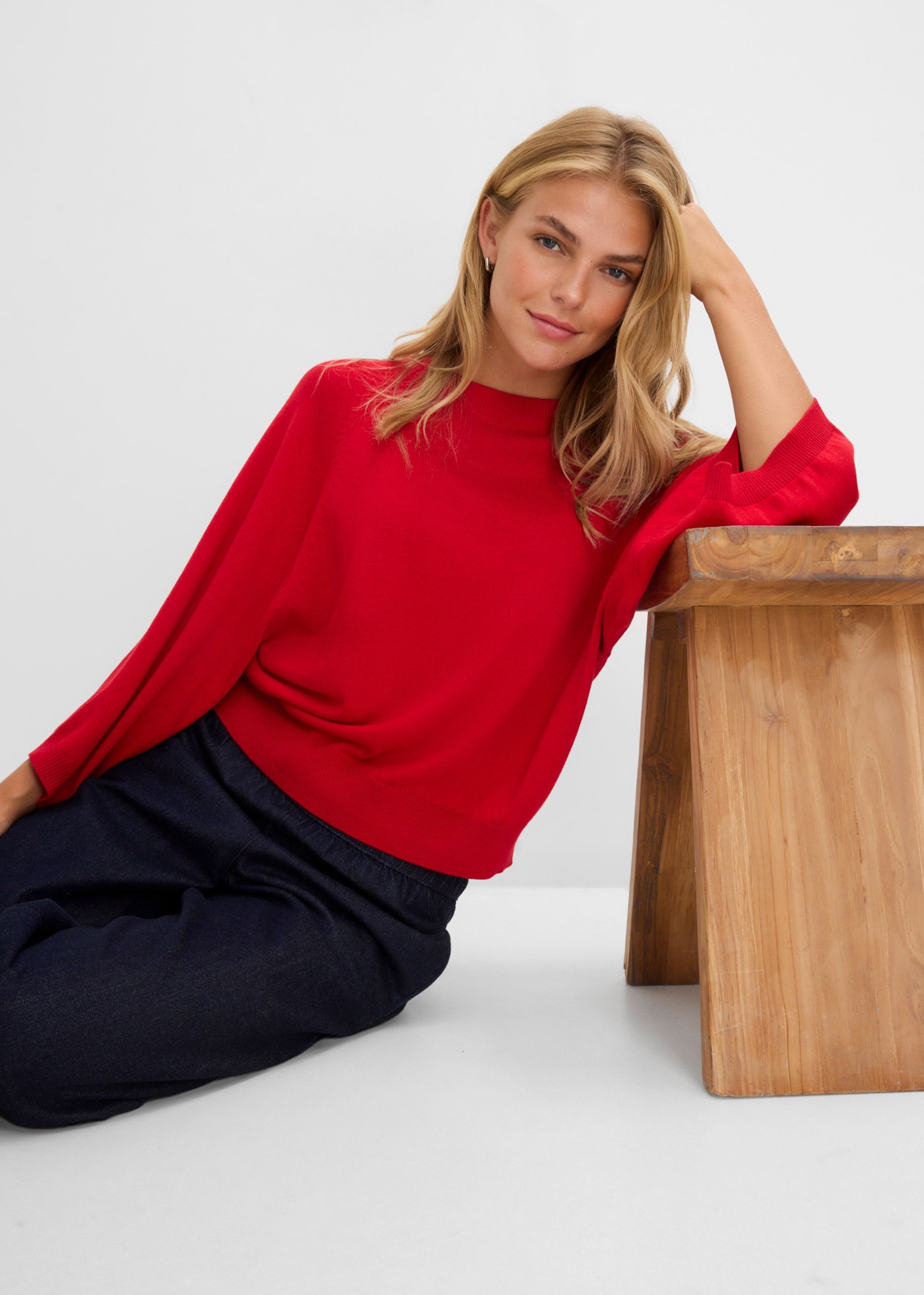 bonprix Strickpullover im Oversize-Schnitt, mit 3/4-Ärmeln, eleganter Stil