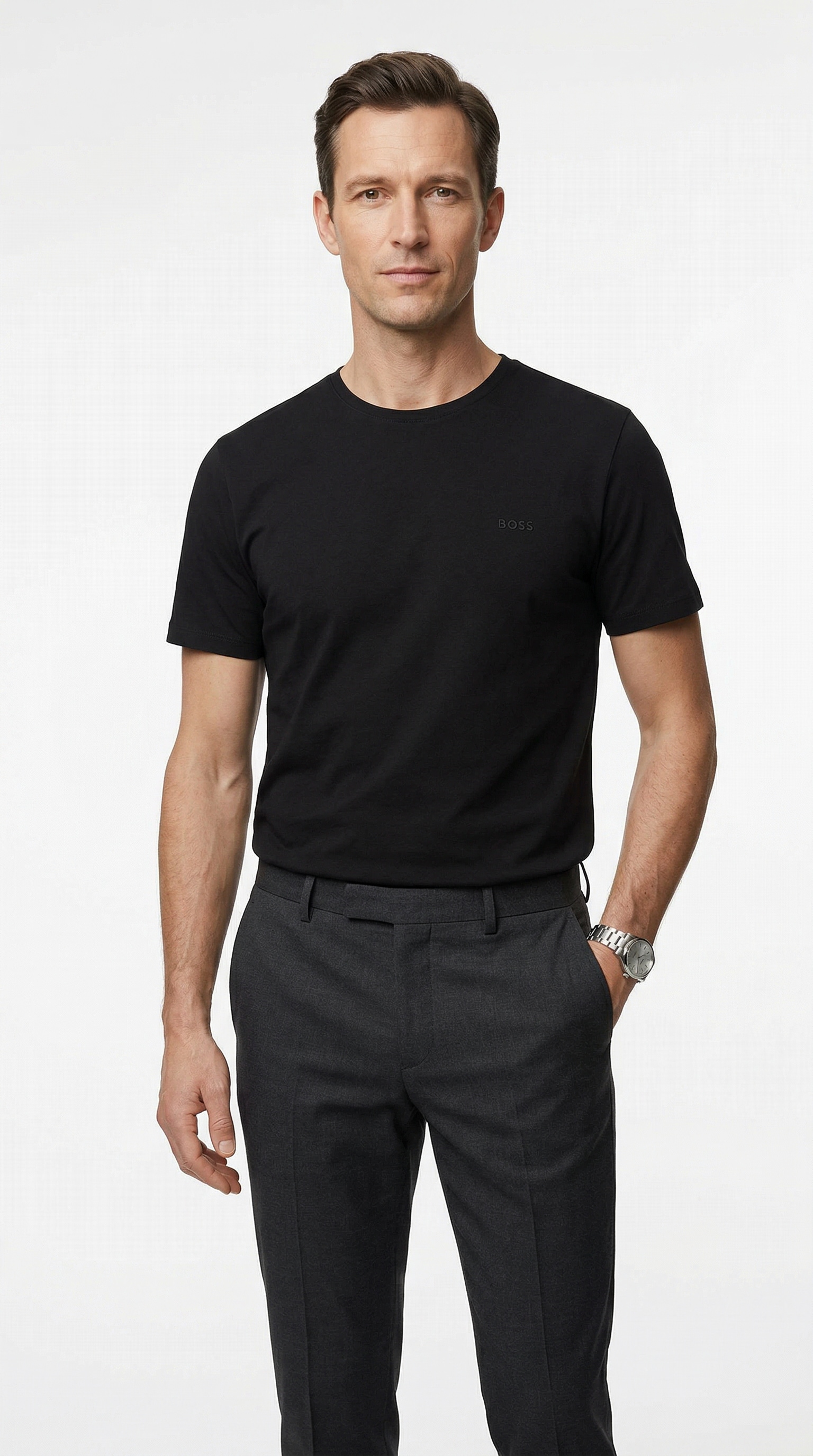 BOSS Shirt à col rond »TShirtRN 2P Comfort« Packung, 2er Pack, 2 cuis mit Ton-in-Ton BOSS Logo-Schriftzug