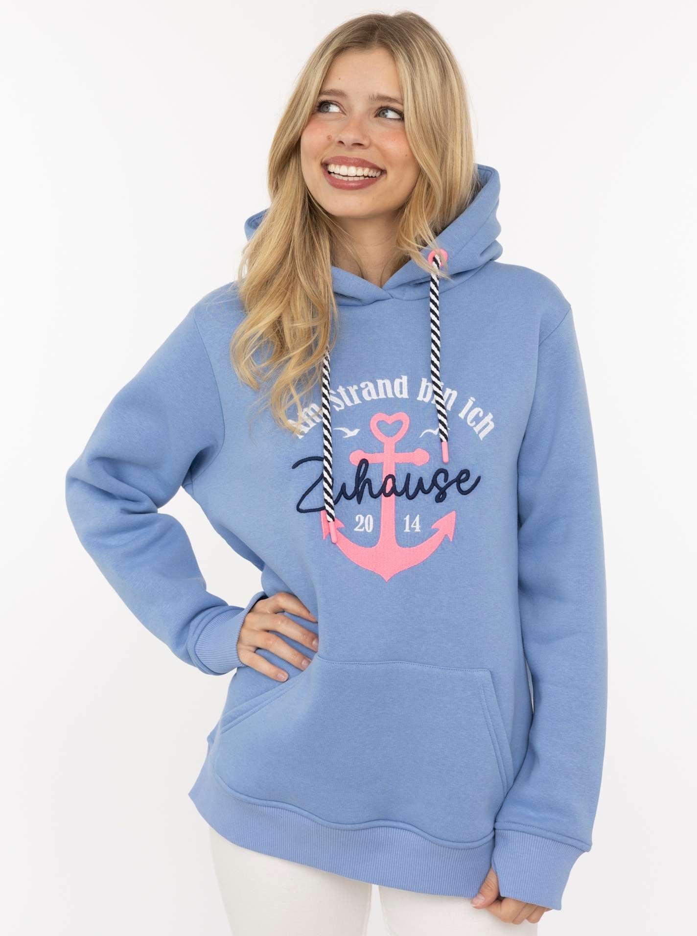Image of Zwillingsherz Hoodie ""Beach Home"", Motiv „Am Strand bin ich zu Hause“, Anker, Kapuze mit Kordel