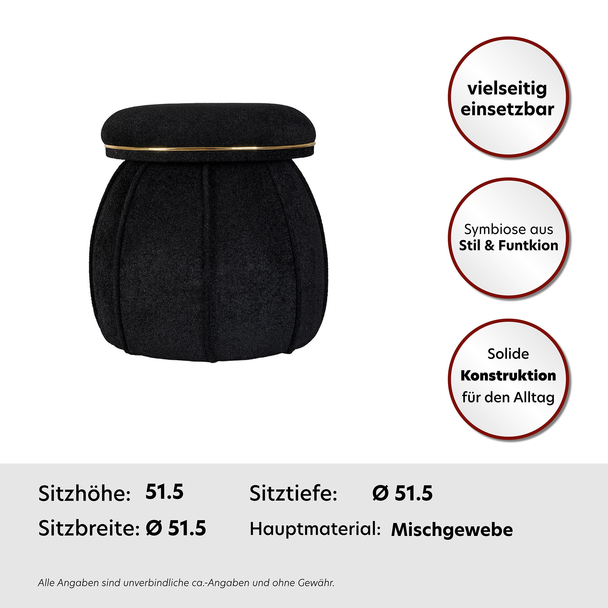 Kayoom Sitzhocker »Hocker Corin,extravagante Form,stilvolle Farben,elegant gesteppter Fuss«, (1 St.), komfortabel, hochqualitativ, pflegeleicht, sorgfältig verarbeitet