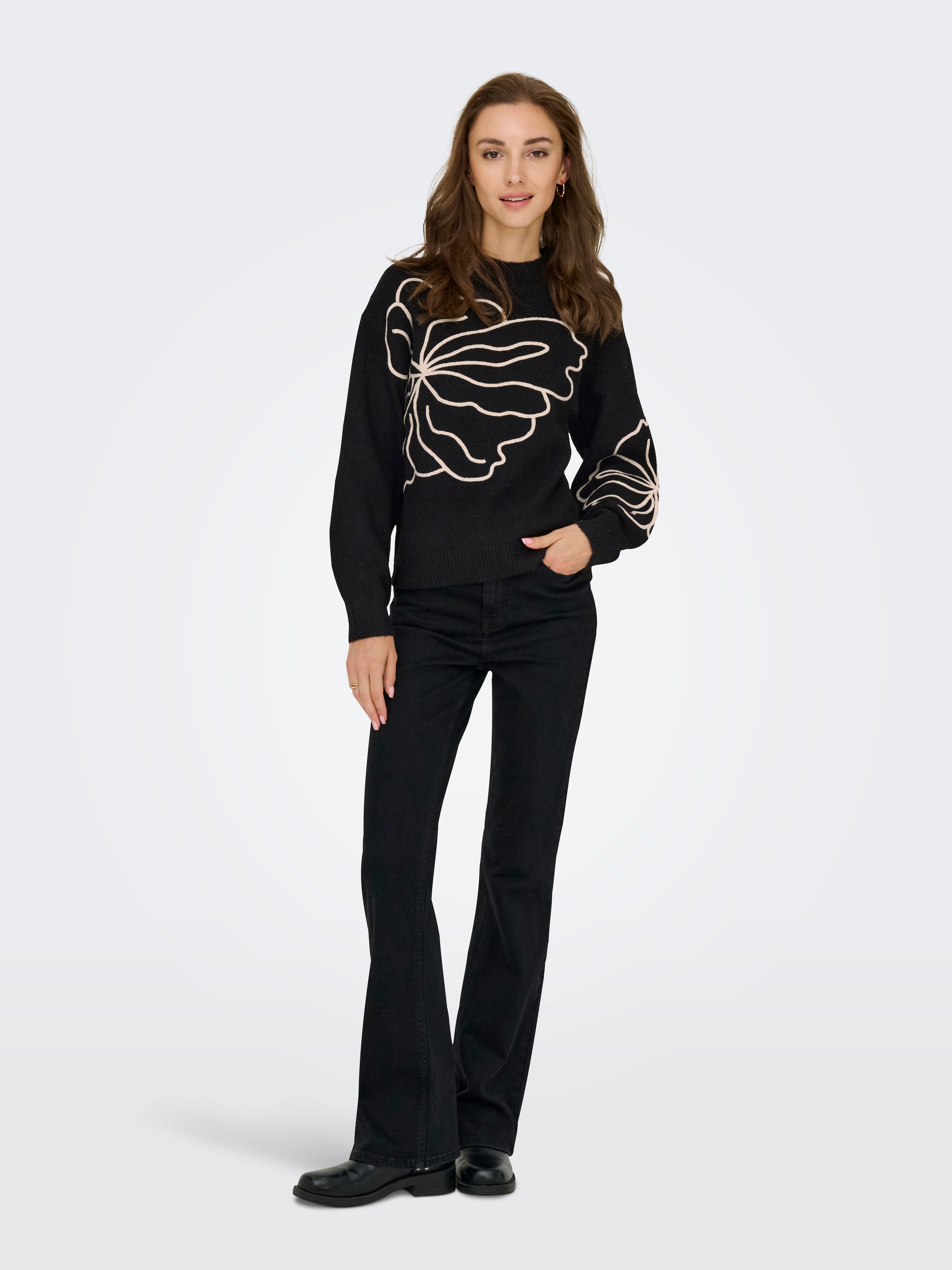 JDY Pull en tricot »JDYJELLA L/S FLOWER PULLOVER KNT NOOS« mélange de matériaux, coupe régulière