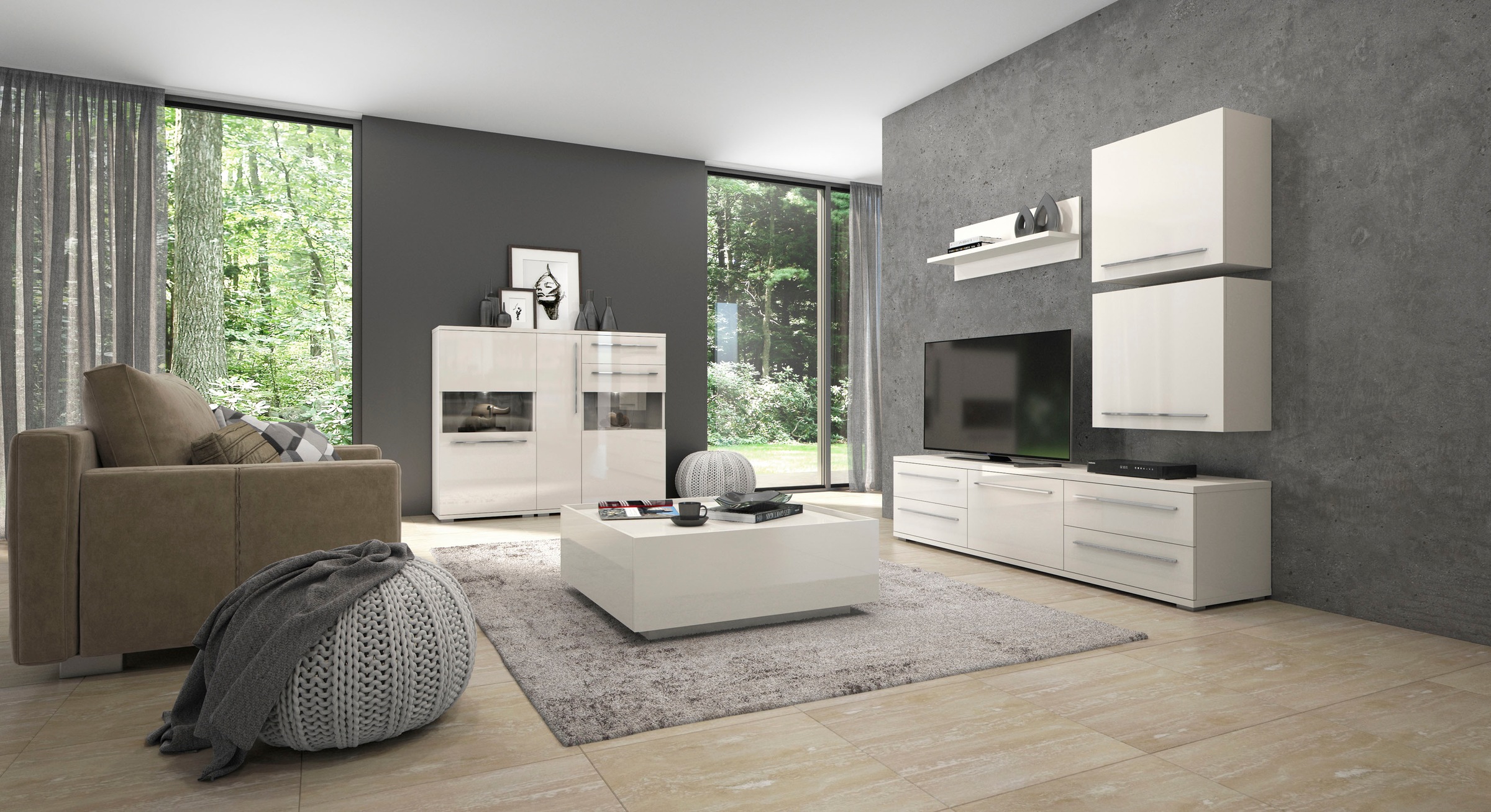 Places of Style Highboard »Piano Vitrine«, (H/B/T): 123/90/40,2cm), UV lackiert, Soft-Close Funktion