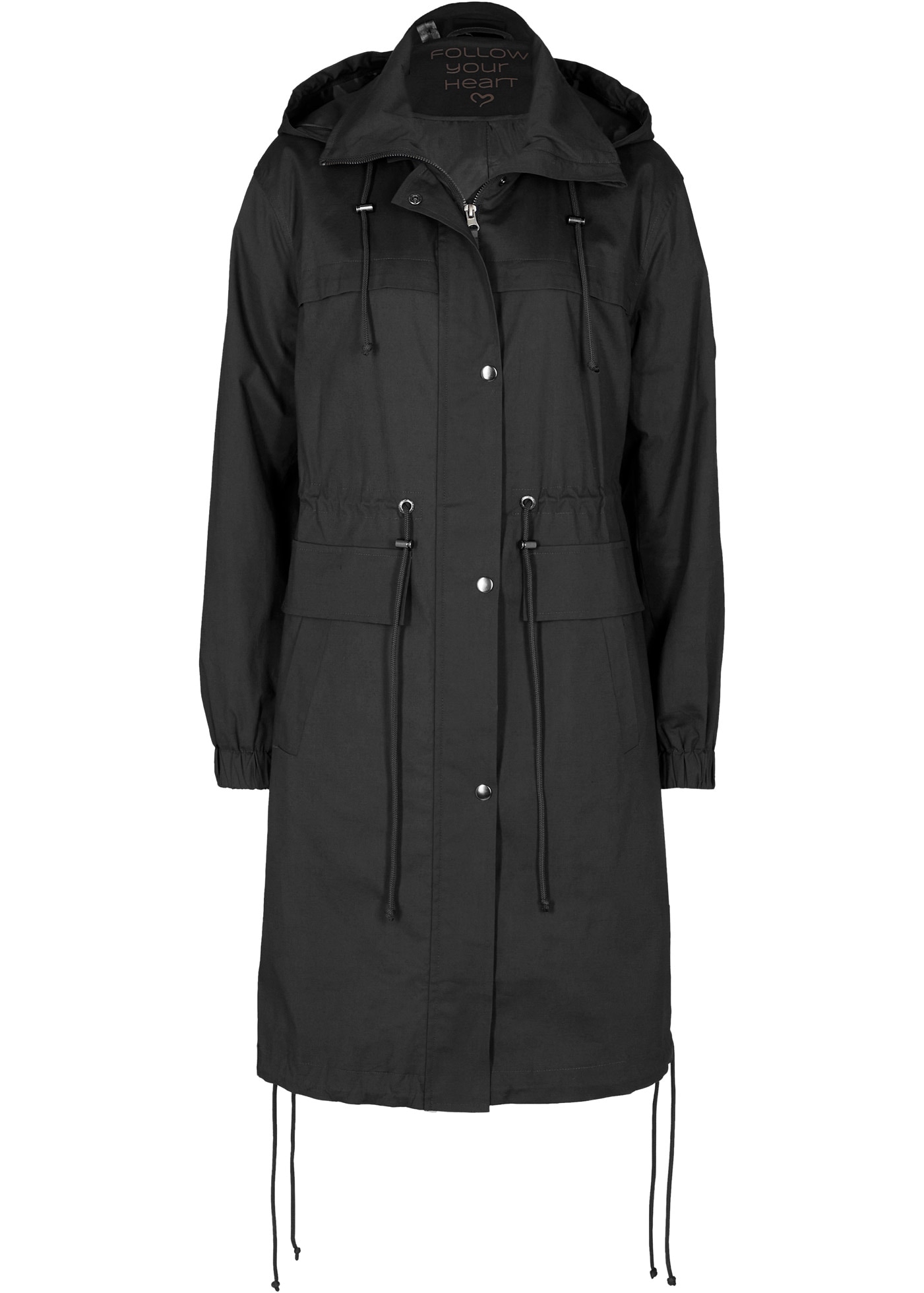 bonprix Veste longue in Trench-Optik, mit Kapuze und vielen tollen Details