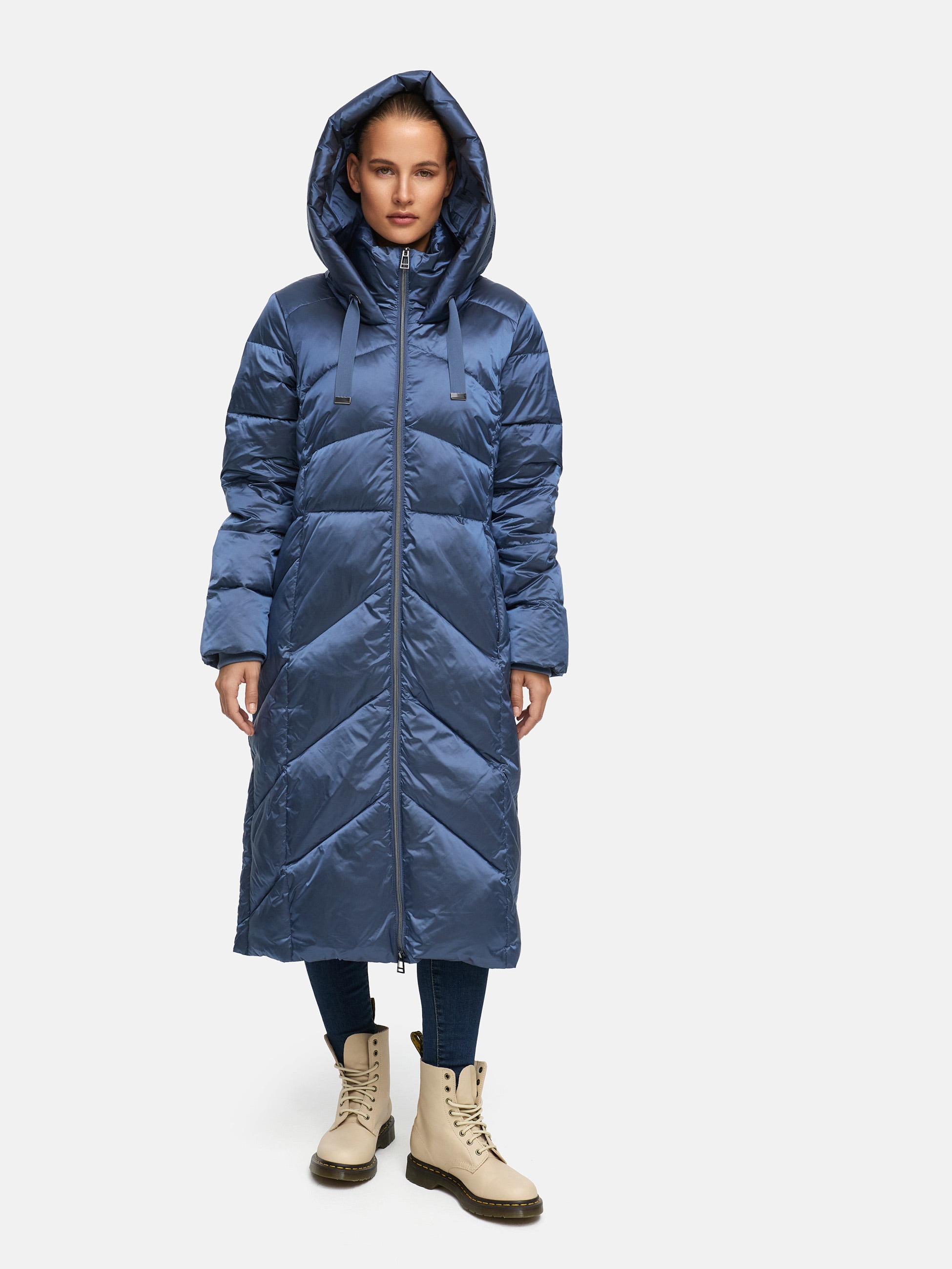 MANISA Manteau d'hiver mit Stehkragen und fester Kapuze und dekorativen Strickbändern