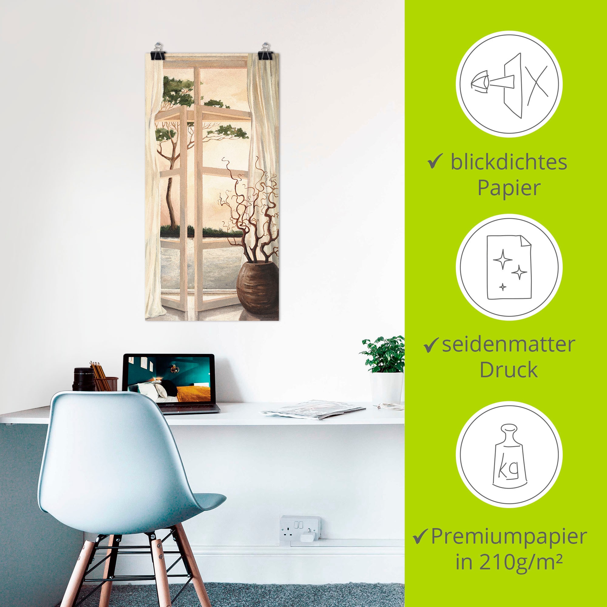 Artland Fresque murale »Fensterbild Toskanischer Sonnenuntergang« 1 cuis tlg. als Alubild, Leinwandbild, Poster in verschied. Grössen