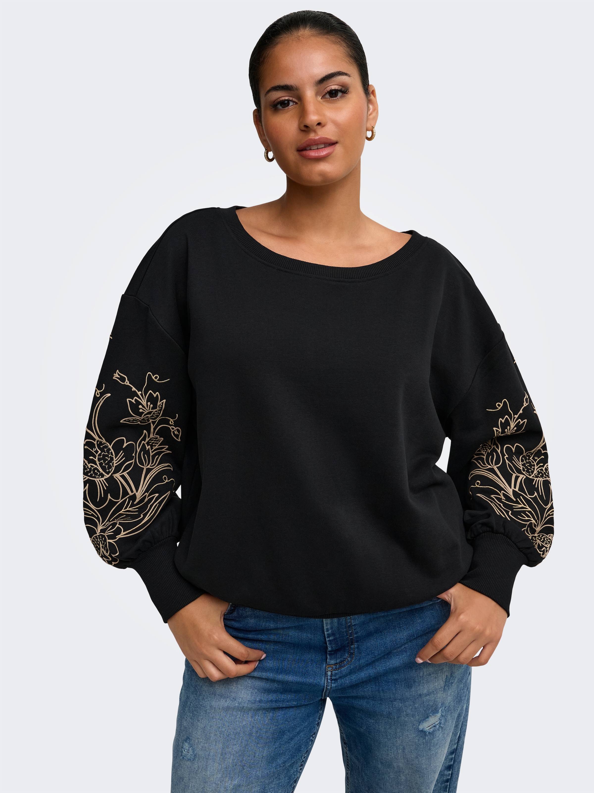 Image of ONLY CARMAKOMA Sweatshirt "CARDEBORAH L/S BOATNECK SWEAT JRS", Baumwollmischung, regular fit