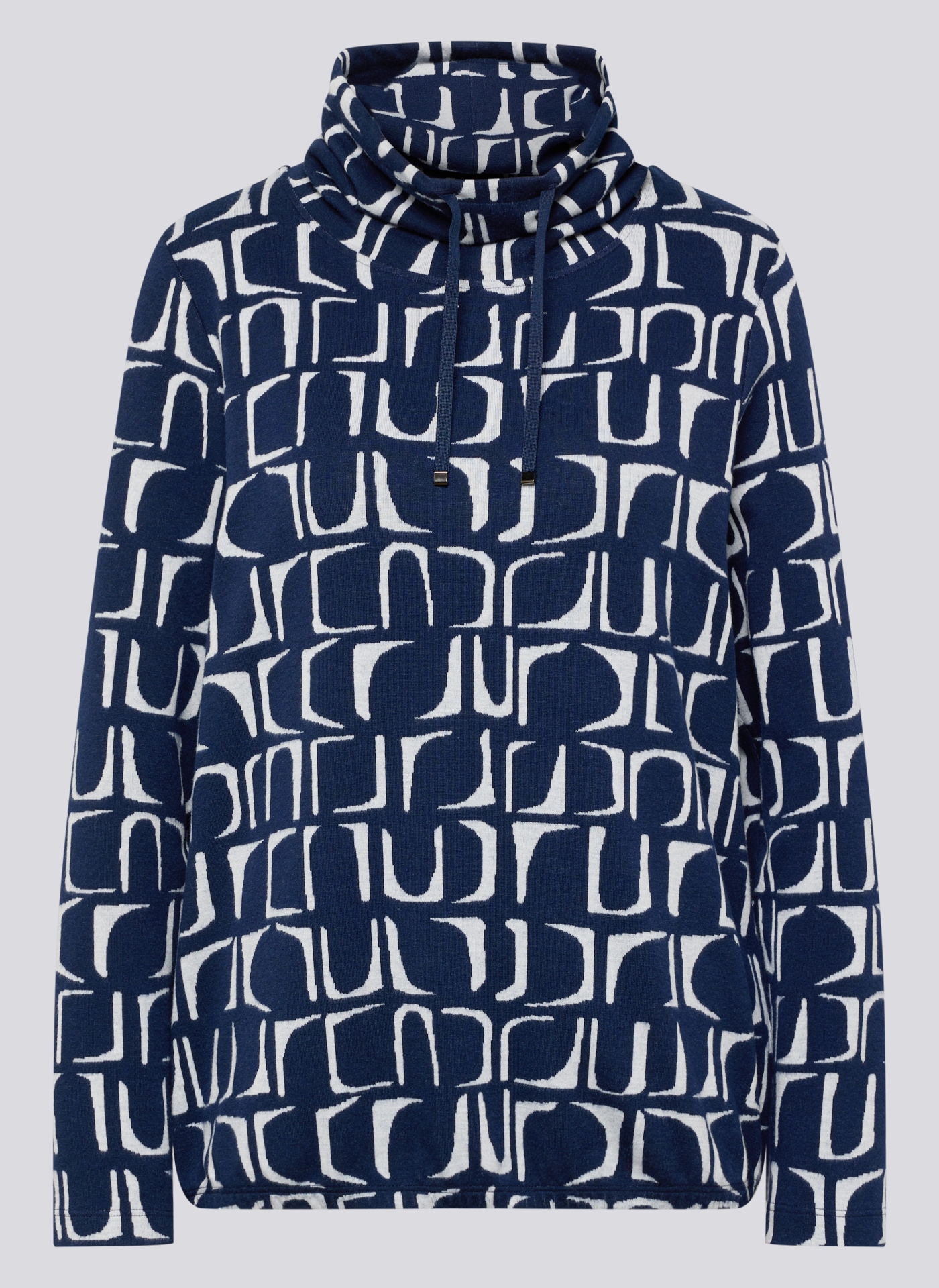 Rabe Langarmshirt mit grafischem Muster und gerafftem Kragen mit Kordelzug