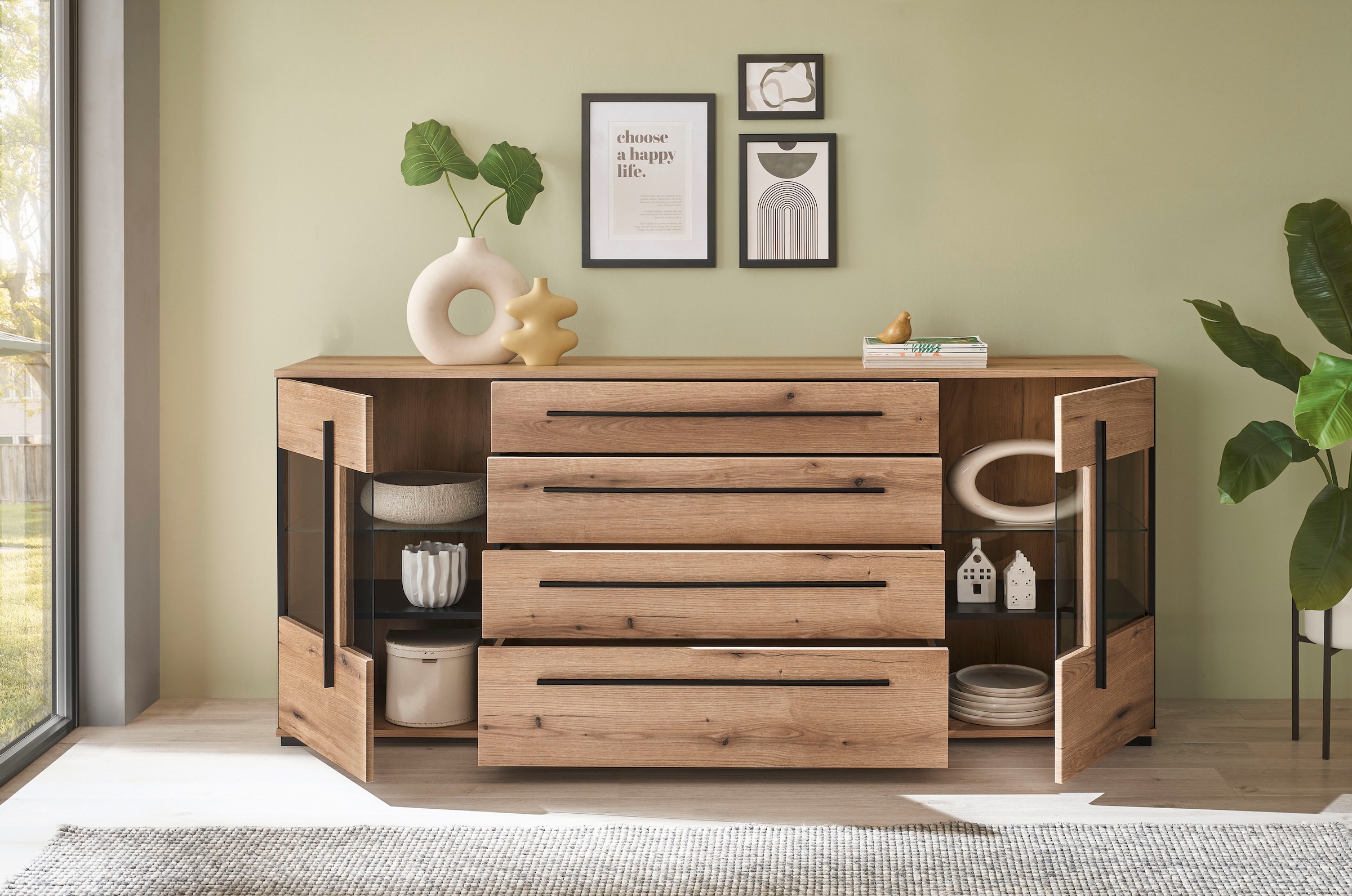 INOSIGN Sideboard »Cantara, moderner Schrank, Kommode in Eiche Evoke oder weiss«, schwarze Stangengriffe, ausreichend Stauraum, vielseitig einsetzbar