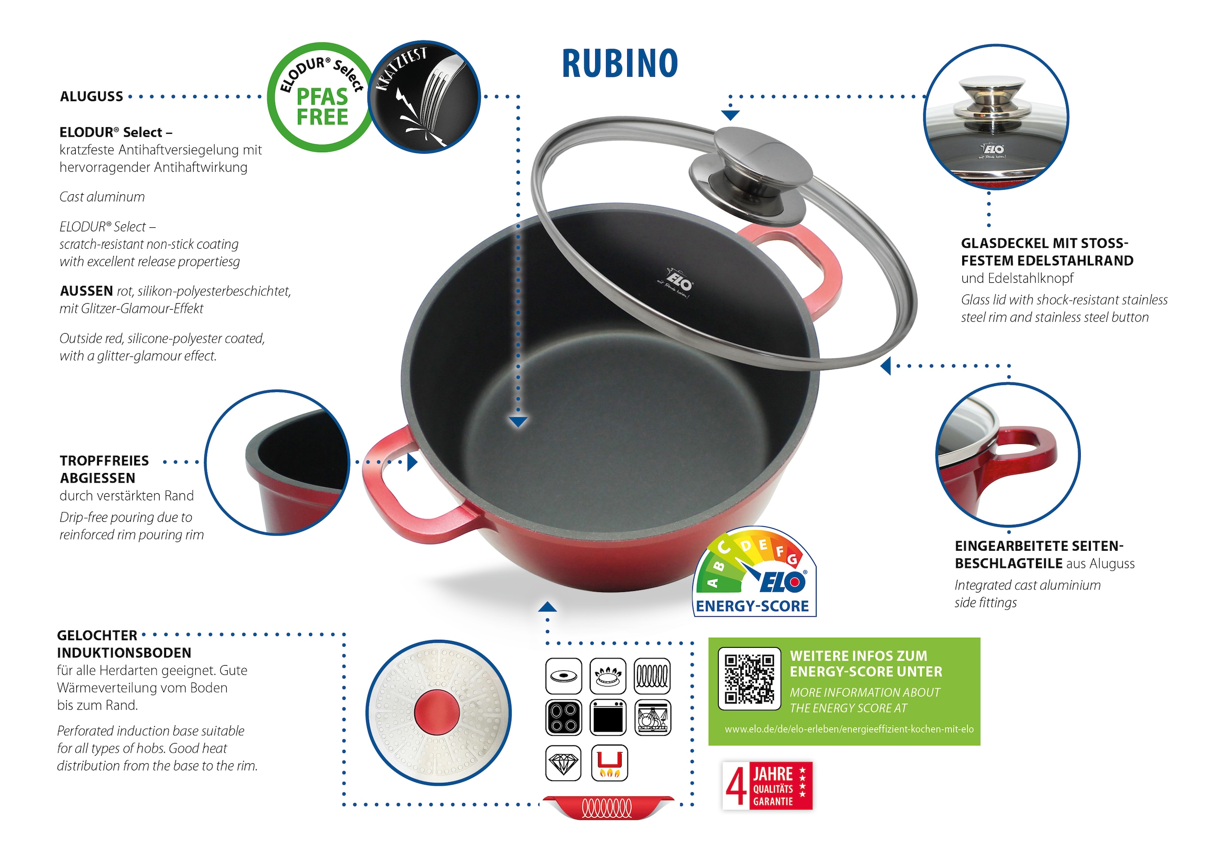 Elo Set de casseroles »Rubino Topfset 3-teilig« Set, 6 cuis tlg.