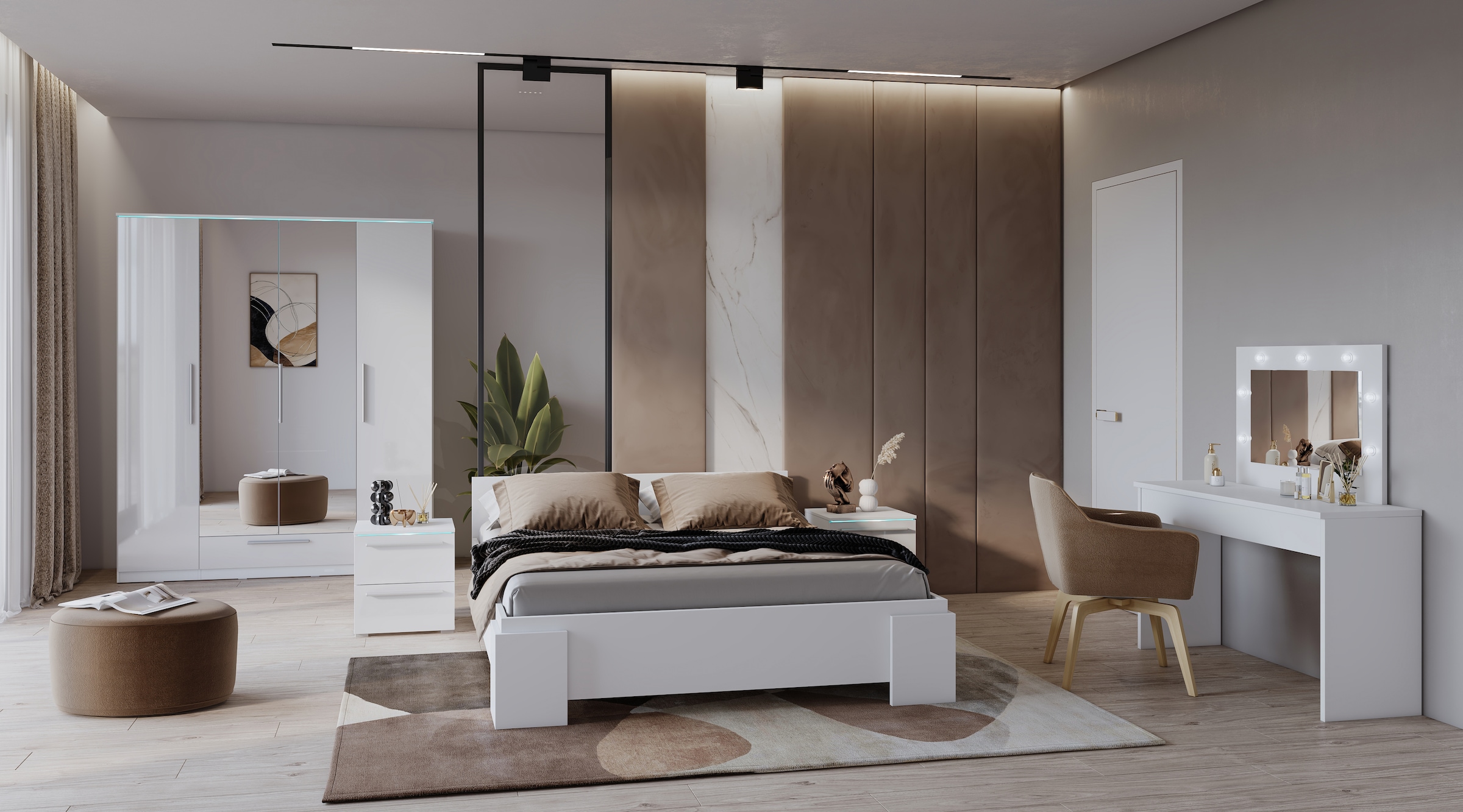INOSIGN Kleiderschrank »India, FSC-zertifizierter Holzwerkstoff, Made in Europe«, (in Schieferoptik oder weiss mit Hochglanzfront), mit Beleuchtung und Fernbedienung, 181 oder 225x215x60cm