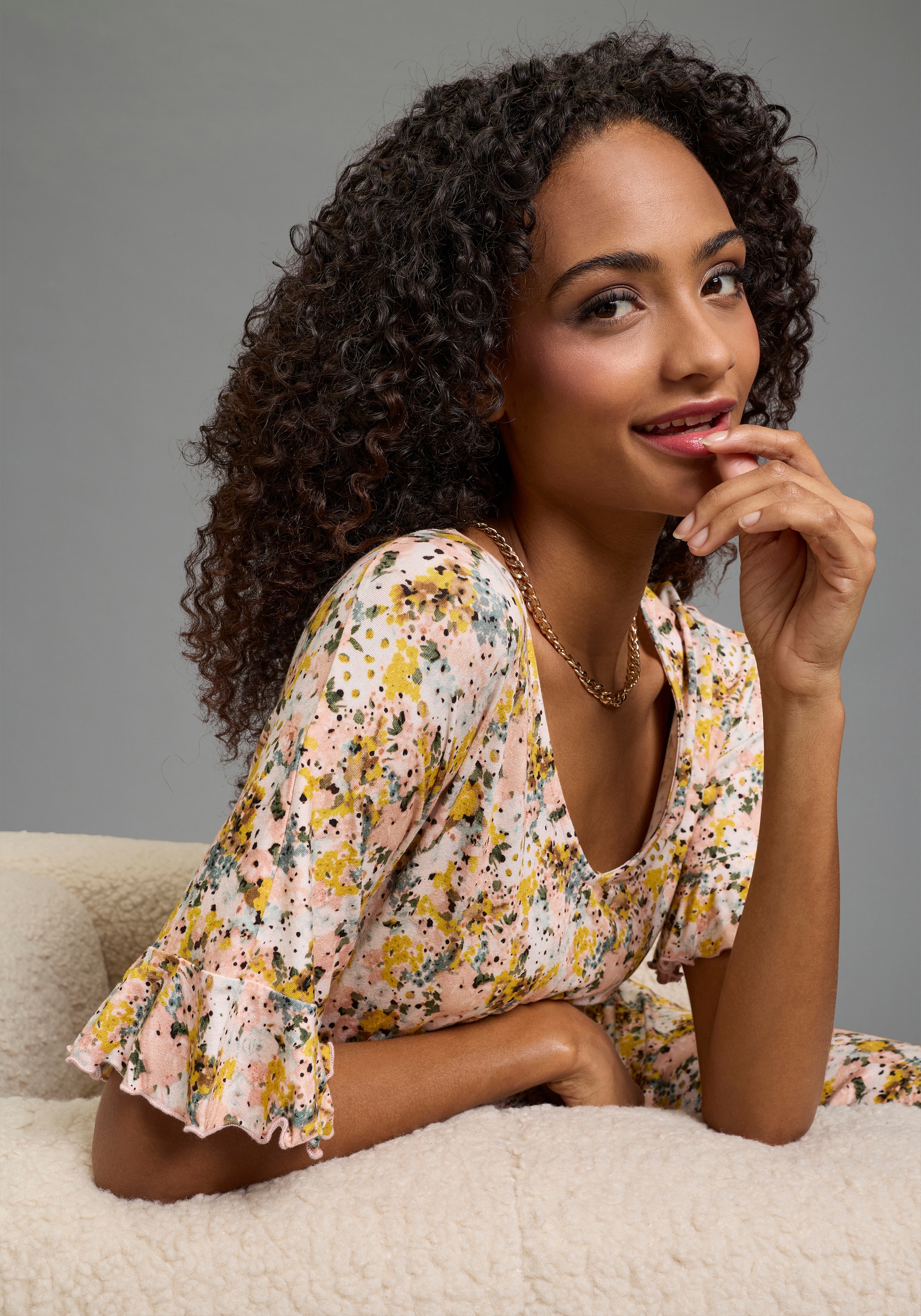 Laura Scott Robe d'été mit Blümchen-Print und verspielten Ärmeln