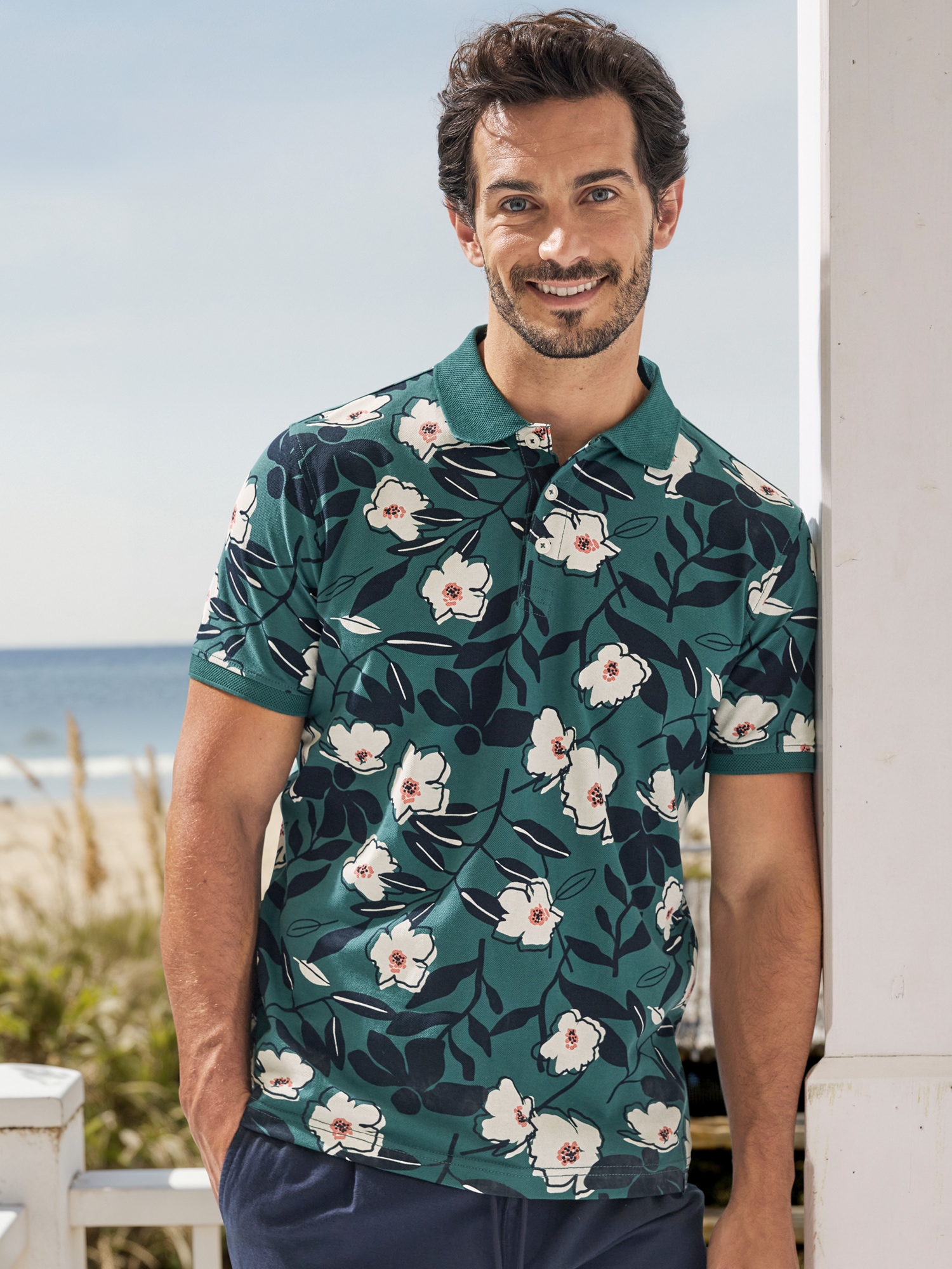 Image of LERROS Poloshirt "Poloshirt mit floralem Print aus 100% Baumwolle"
