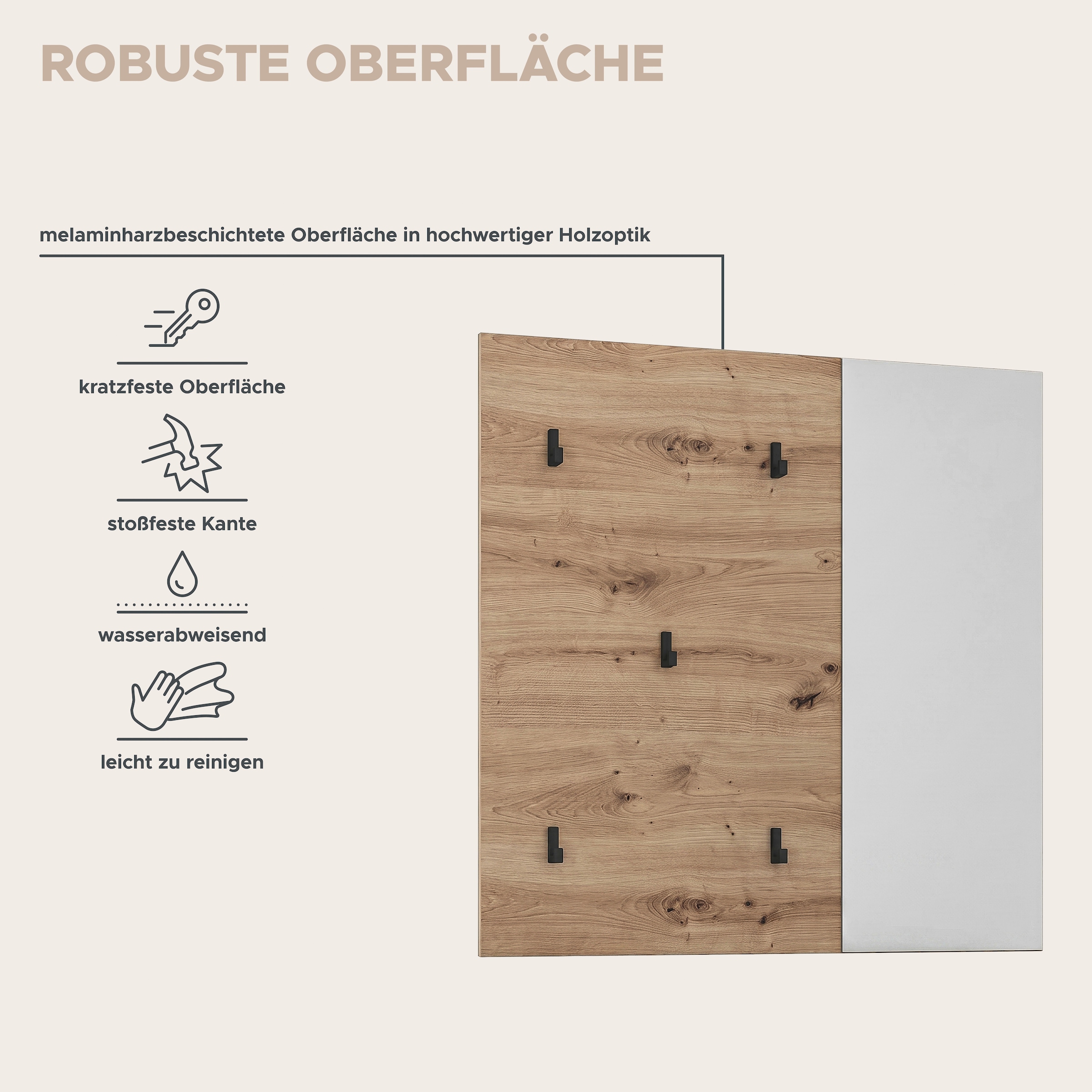 GOODproduct Garderobenpaneel »FJELL, Breite 80cm, 5 Haken, Spiegel«