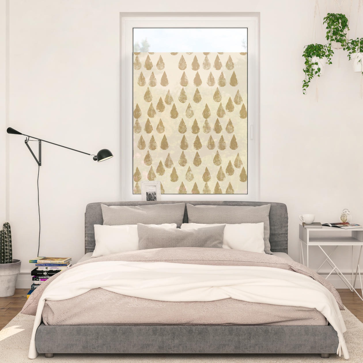 Image of LICHTBLICK ORIGINAL Fensterfolie "Fensterfolie selbstklebend, Sichtschutz, Golden Drops - Gold" 1 Stk. blickdicht glatt statisch haftend