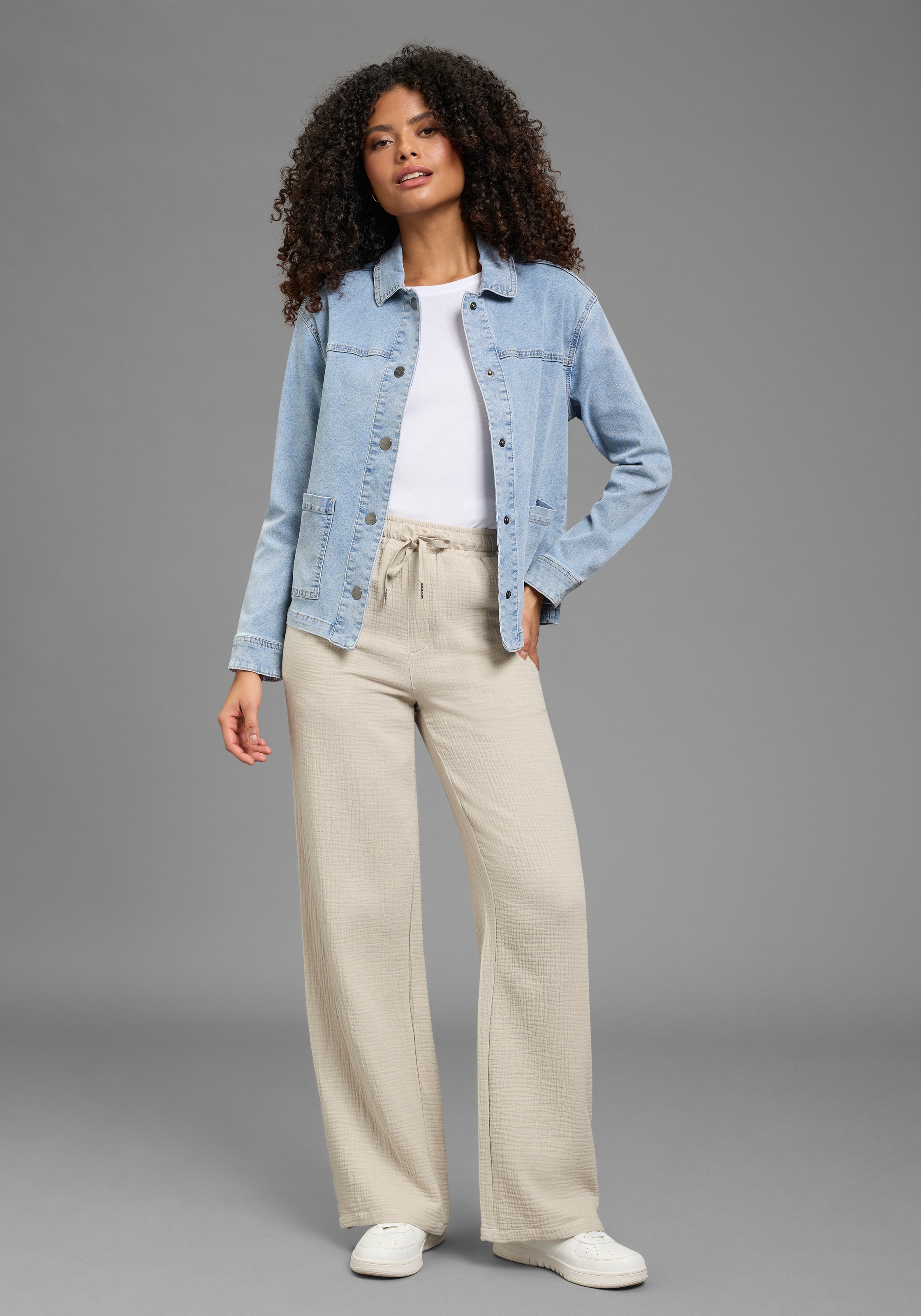 KangaROOS Palazzohose  weite Hose, mit Bindeband am Bund, mit Schlitzen am Beinabschluss