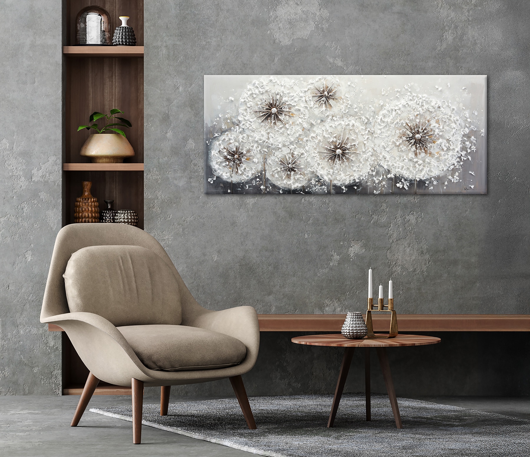 Bönninghoff Ölgemälde »handarbeit PUSTEBLUMEN XXL 60x140 cm – Wandbild Kunst Deko« Blumen | Blumenbilder | Natur 1 Stk. tlg. handgefertigt, jedes Bild ein Unikat