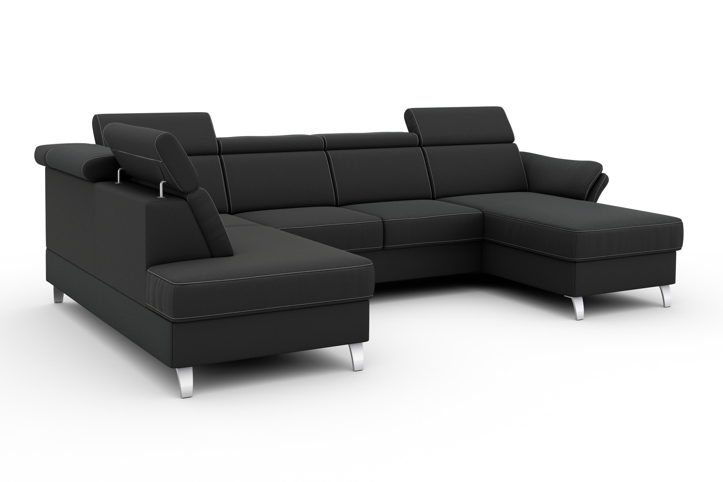 sit&more Wohnlandschaft »Vincenzo U-Form«, inklusive Kopfteilverstellung, wahlweise mit Bettfunktion, Bettkasten
