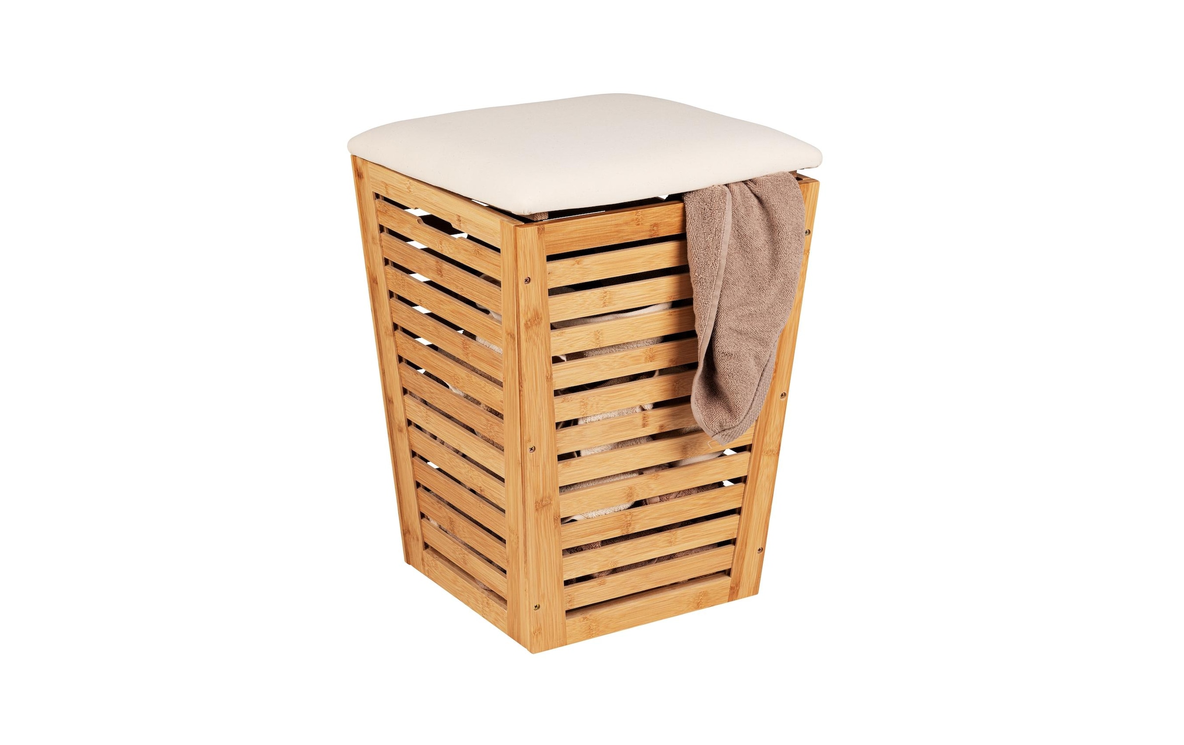 WENKO Wäschekorb »mit Sitzpolster Bambusa«, Holzart: Bambus