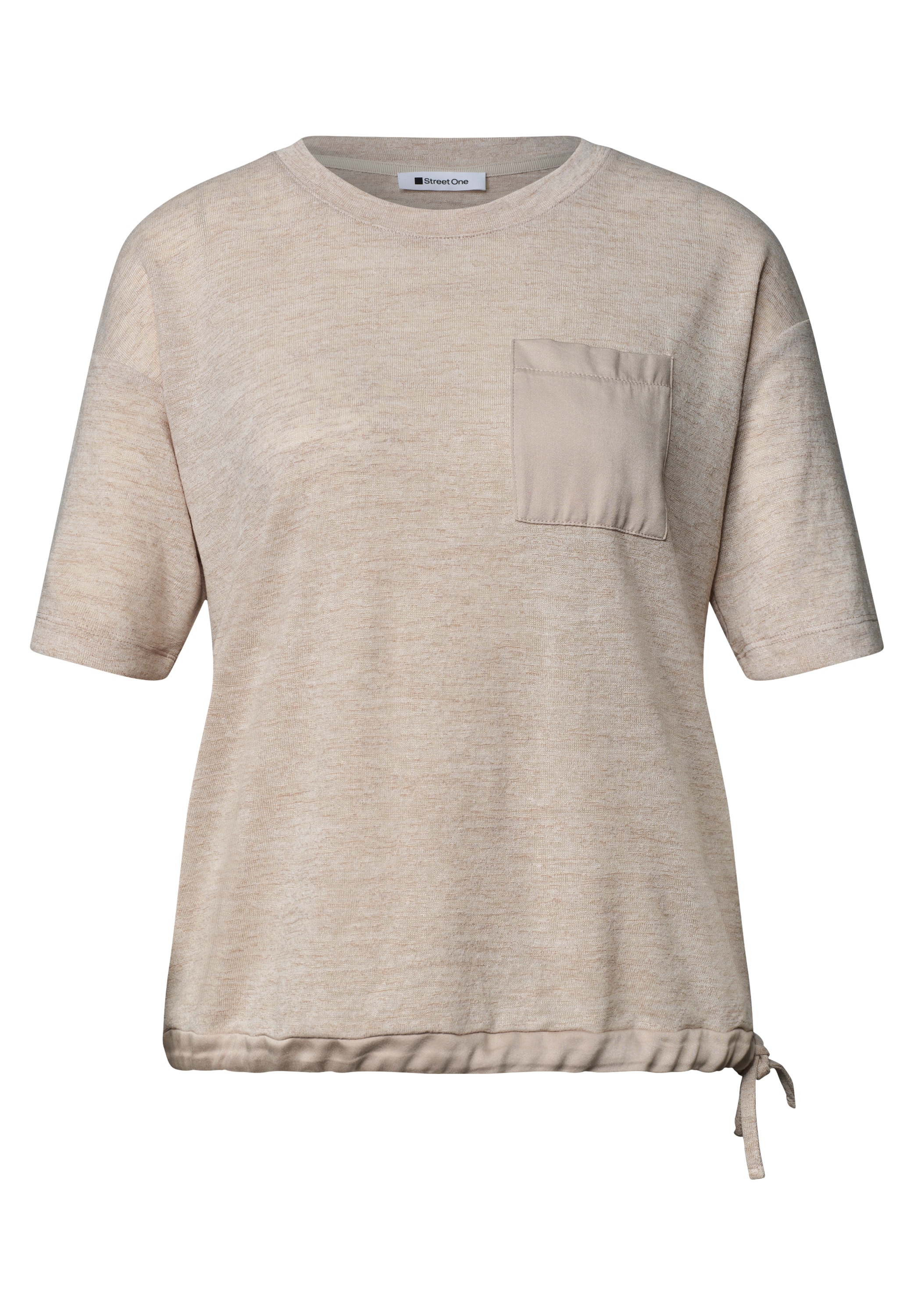 STREET ONE Rundhalsshirt Sommershirt mit Rundhals und Brusttasche/Melange-Look
