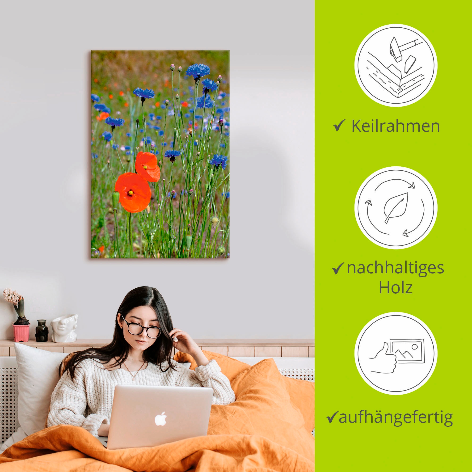 Artland Leinwandbild »Wiese mit Mohnblumen und Kornblumen« 1 Stk. tlg. auf Keilrahmen gespannt