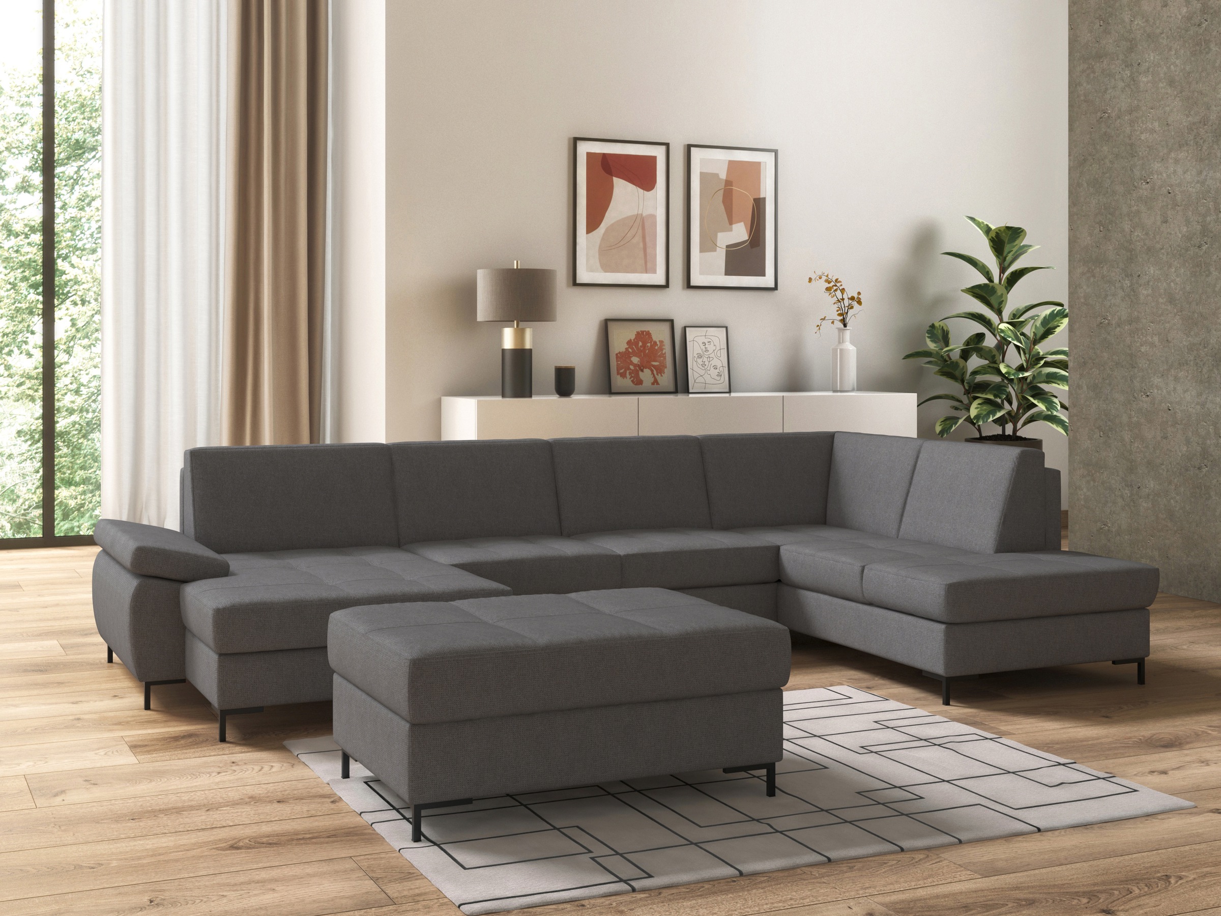 DOMO collection Wohnlandschaft »Capelo, komfortabel, klare Linien zeichnen dieses Design aus, U-Form«, mit Armteilverstellung, wahlweise mit Bettfunktion, Federkern