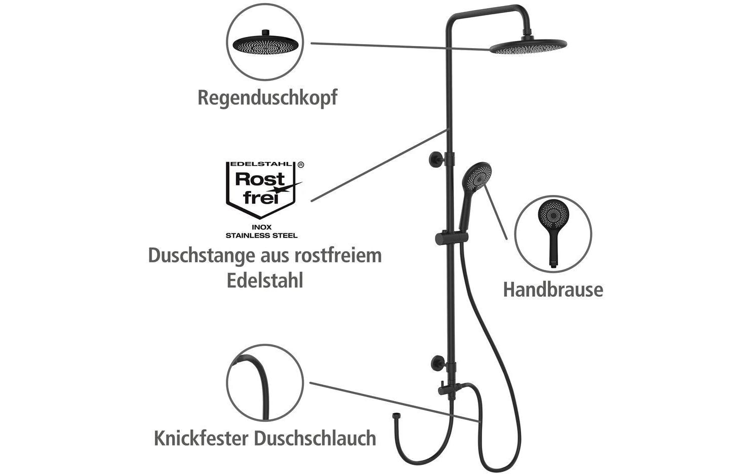 WENKO Duschsystem »Watersaving« Chrome, höhenverstellbare Duschstange von 75-120cm