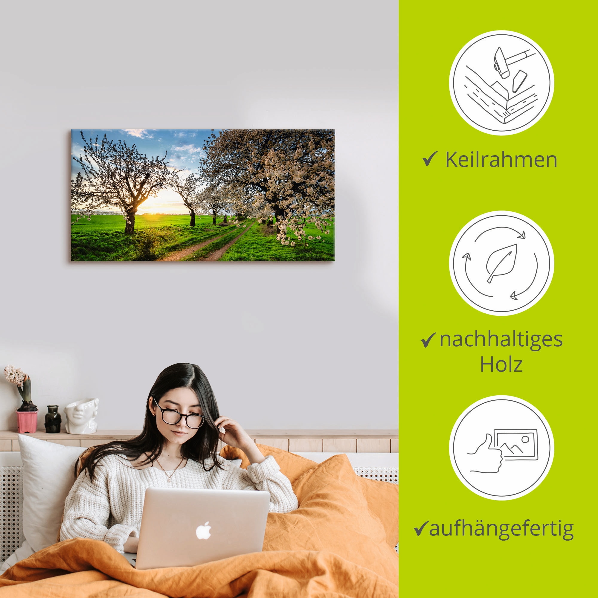 Artland Tableau sur toile »Kirschallee« 1 cuis tlg. auf Holzrahmen gespannt