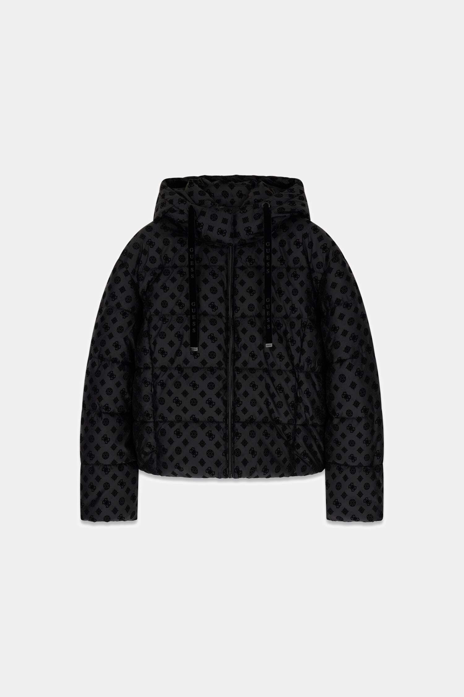 Guess Veste matelassée »NEW DAISY CROP LOGO PUFFER« avec capuche avec ourlet réglable, logos 4G en velours