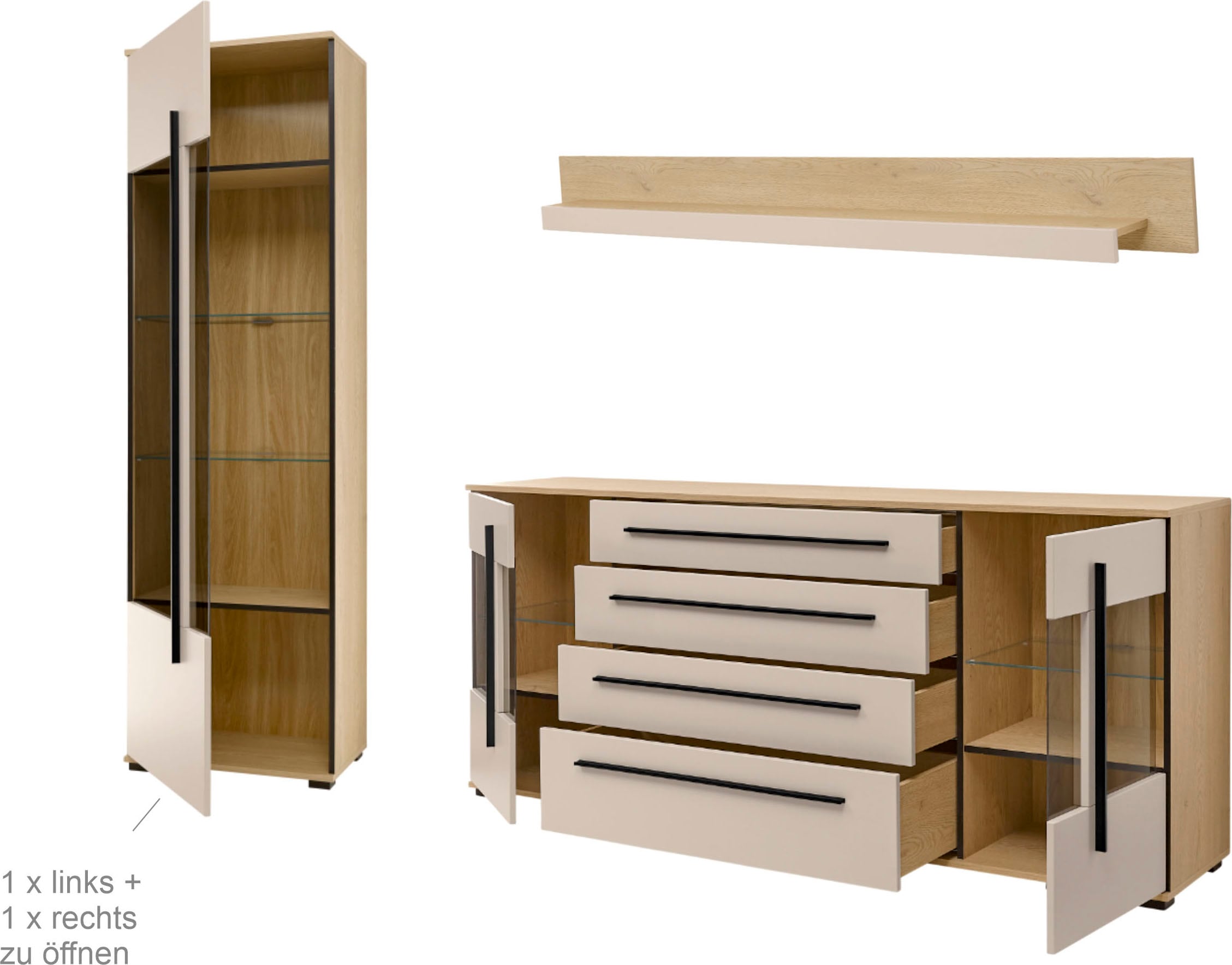 Home affaire Meuble mural »Cantara, Anbauwand, Wohnzimmer-Set, in Eiche Evoke, Weiss oder Kaschmir« Ensemble, 