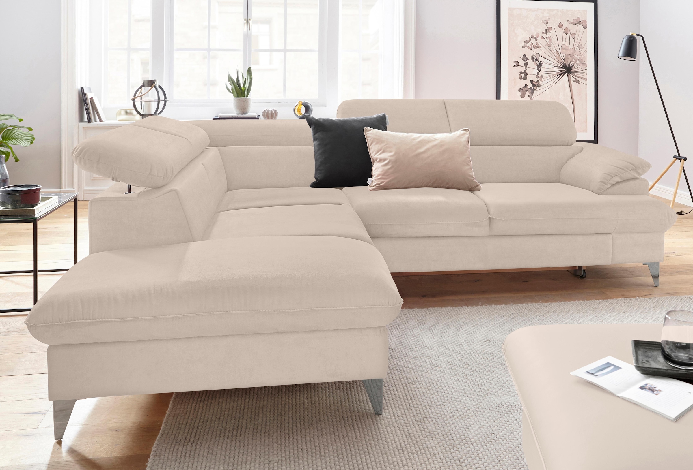 COTTA Canapé d'angle »Caluso L-Form« mit Kopfteilverstellung, wahlweise mit Bettfunktion & Bettkasten