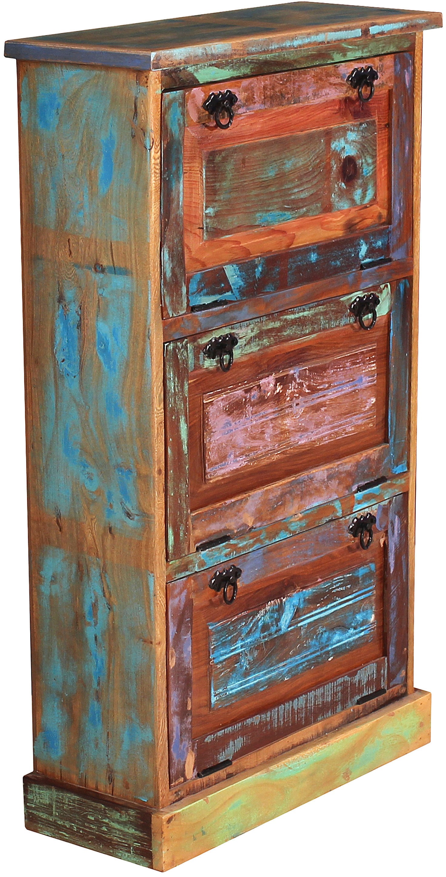 SIT Armoire à chaussures »Utrecht aus Altholz mit 3 Kippfächern für 15 Paar Schuhe« Bascule-chaussures en bois ancien peint multicolore style vintage