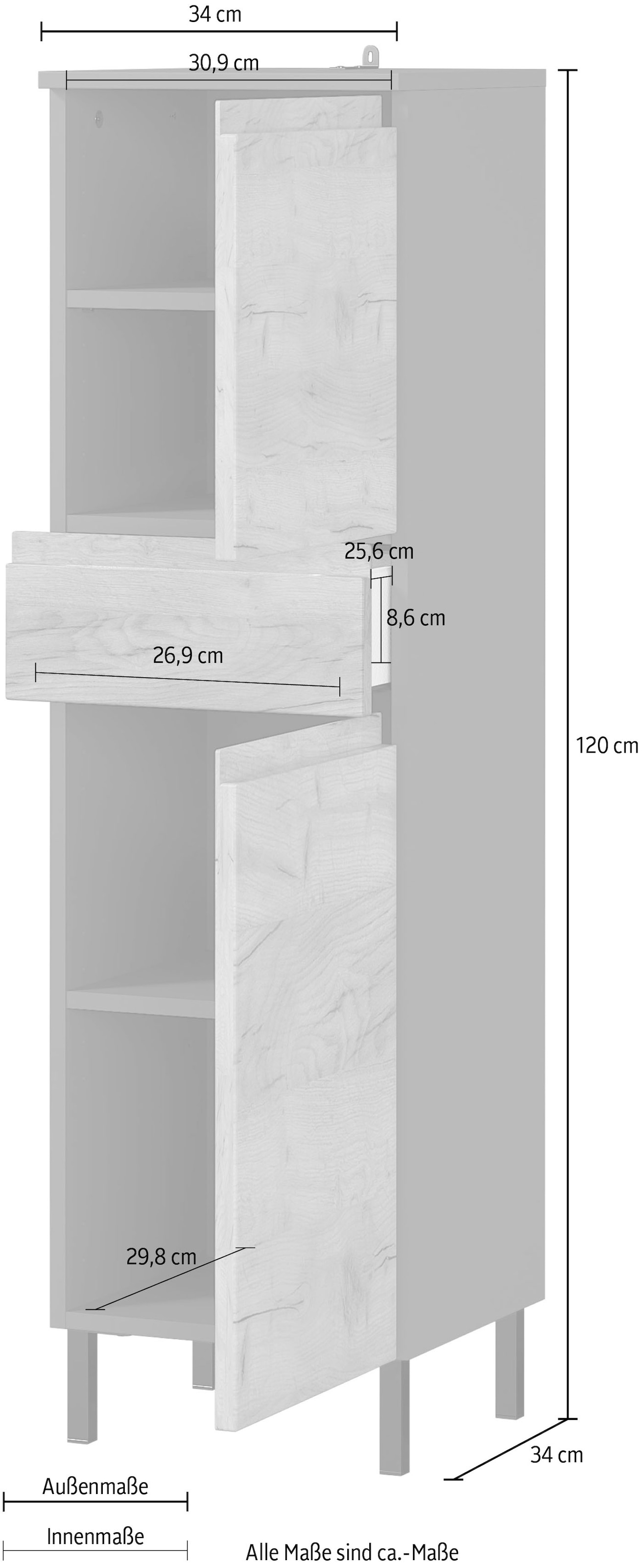 GERMANIA Midischrank »Scantic«, Breite 34 cm, Badezimmerschrank, 2 Türen, 1  Schubkasten, Türdämpfer kaufen